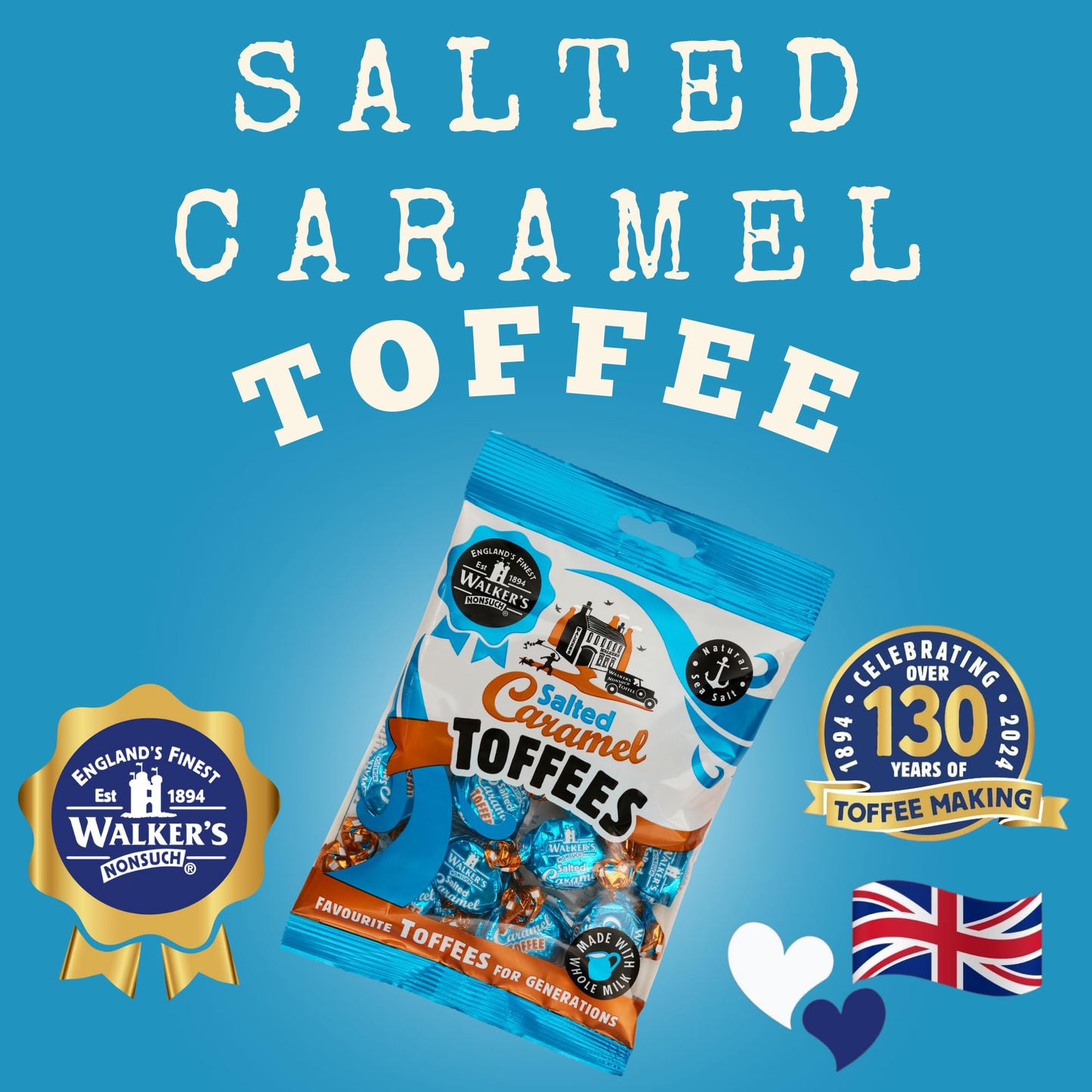 Walkers' Nonsuch Salted Caramel Toffees | with Butter & Whole Milk | Imported from the UK | Traditional British Candy | Individually Twist Wrapped