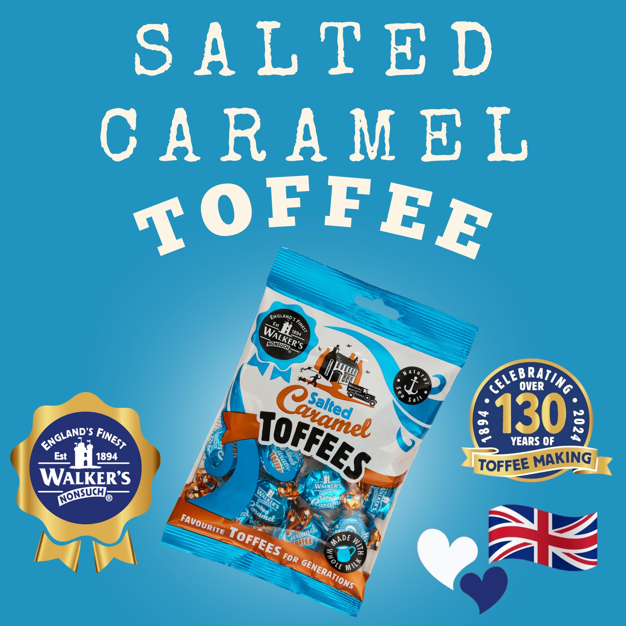 Walkers' Nonsuch Salted Caramel Toffees | with Butter & Whole Milk | Imported from the UK | Traditional British Candy | Individually Twist Wrapped