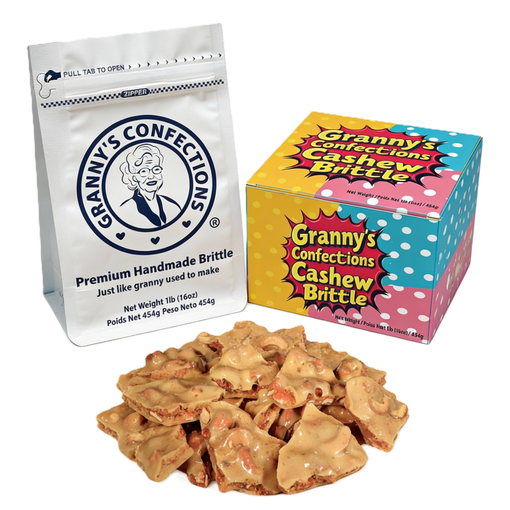 Granny’s Confections Cashew Brittle - 16 oz (454g) Premium Gourmet Candy - The Gift to Give.