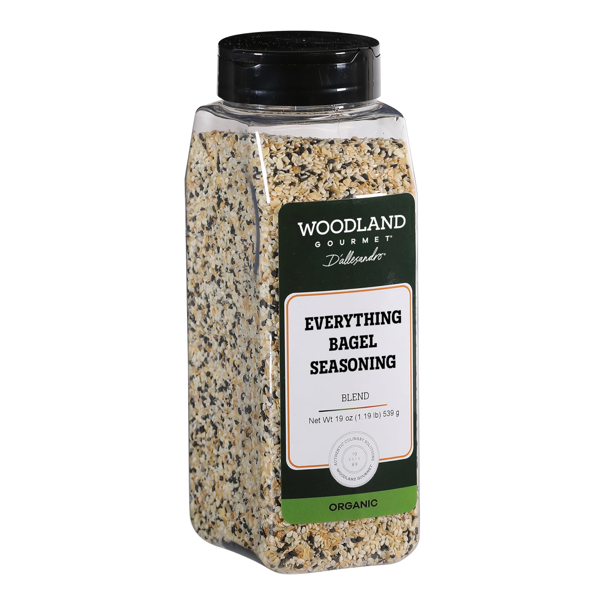 Organic Everything Bagel Seasoning, 19 oz - USDA Certified Organic Everything Seasoning Blend with Sesame, Poppy, Garlic & Onion, by Woodland Gourmet