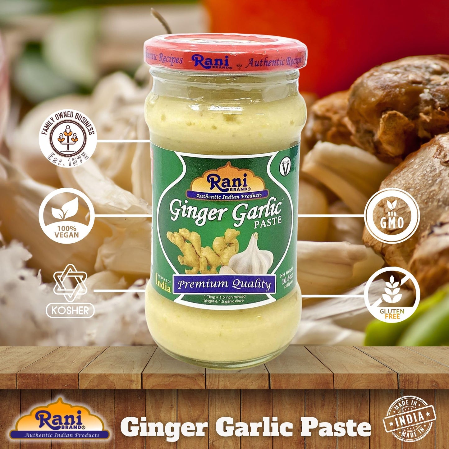 Rani Ginger Garlic Cooking Paste 10.5oz (300g) Glass Jar ~ Vegan | Gluten Free | NON-GMO | No Colors | Indian Origin