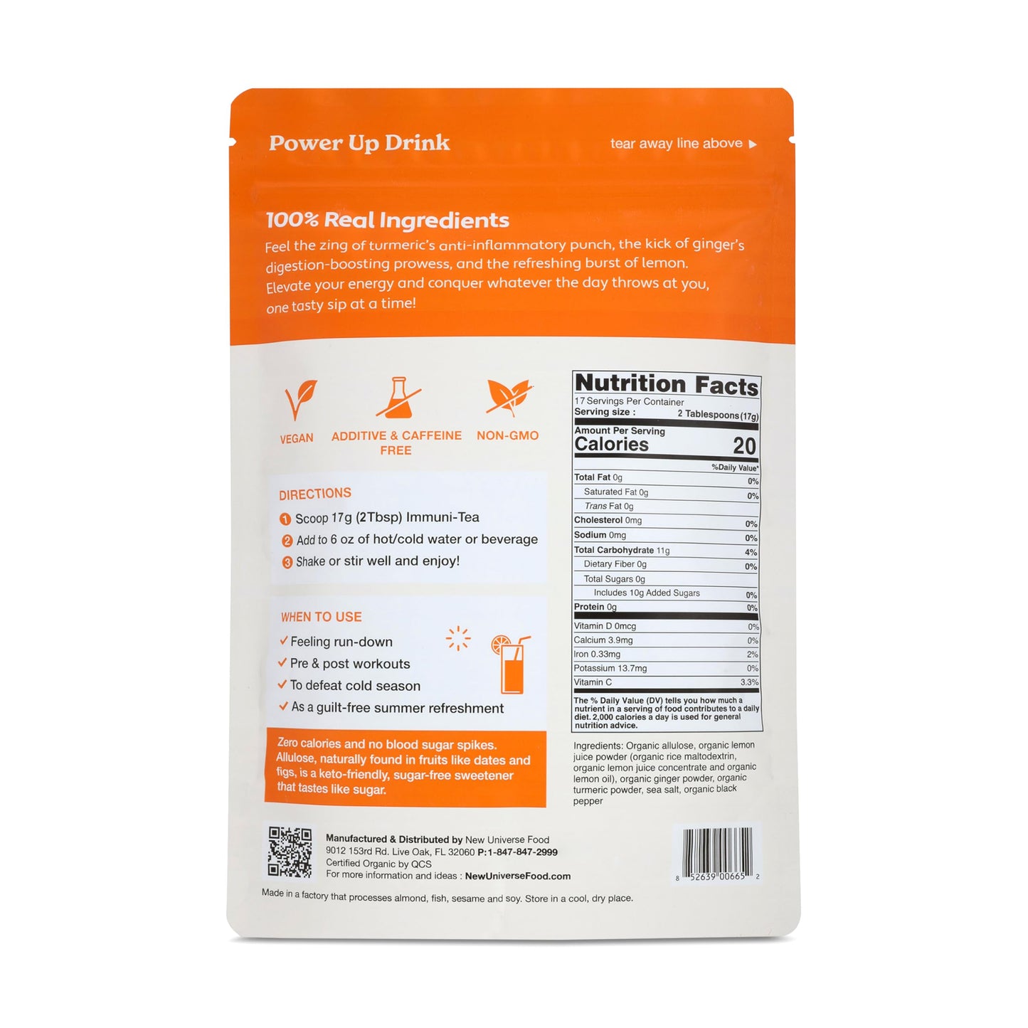 NUF Keto Immuni-Tea- Ginger Turmeric Lemon Instant Tea Mix | Non-GMO, Caffeine-Free, 100% Natural Antioxidant Blend | Vegan & Gluten-Free | 17
