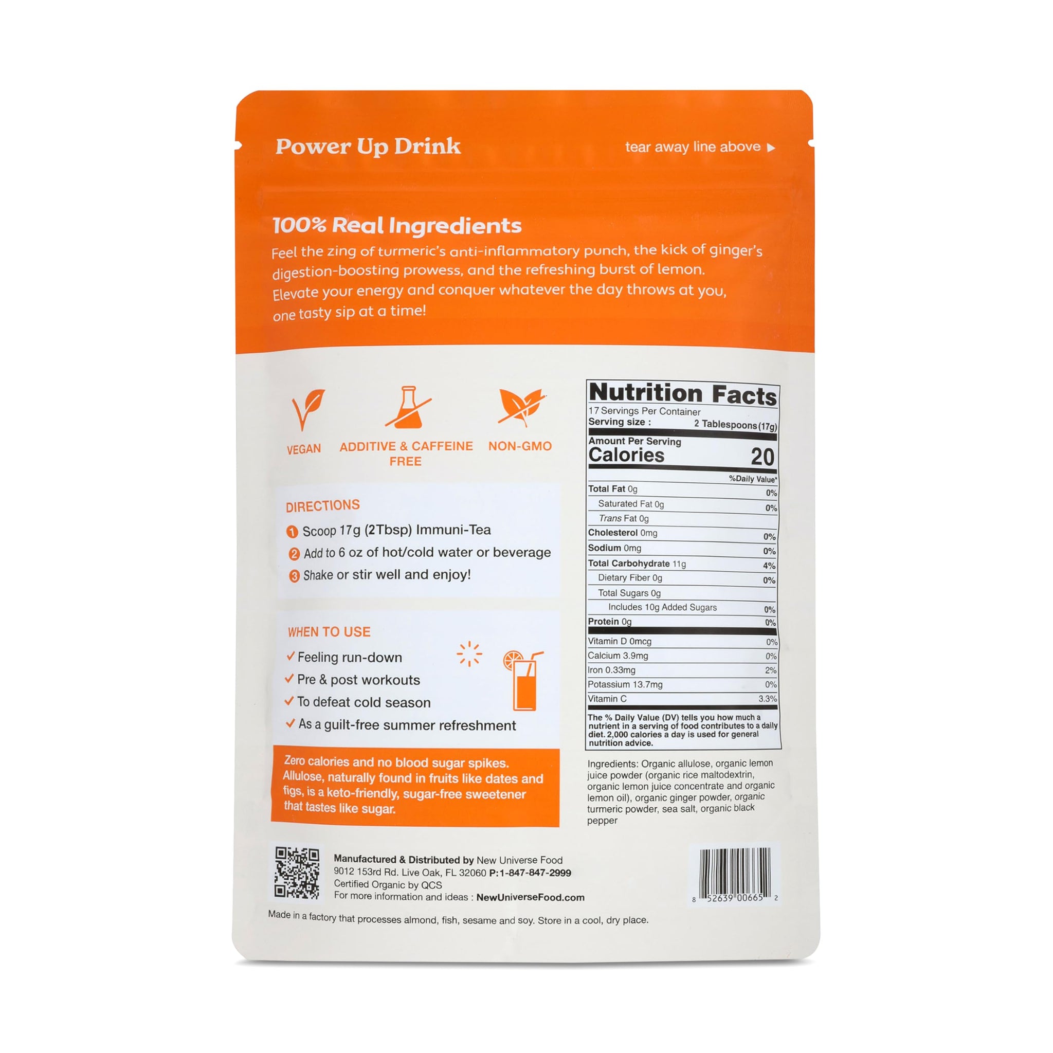 NUF Keto Immuni-Tea- Ginger Turmeric Lemon Instant Tea Mix | Non-GMO, Caffeine-Free, 100% Natural Antioxidant Blend | Vegan & Gluten-Free | 17
