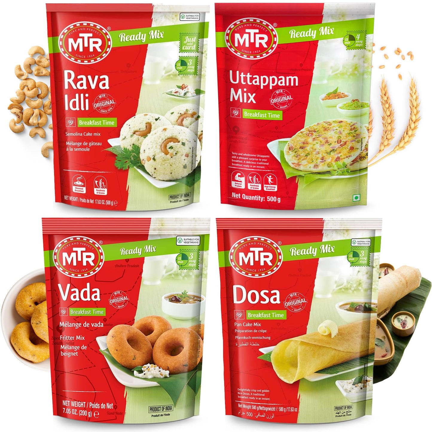 MTR Instant Authentic Indian Mixes - Ready-to-Cook Assorted Traditional Indian Flavor, Vegetarian Breakfast, Lunch, Dinner & Snack Meal, Quick