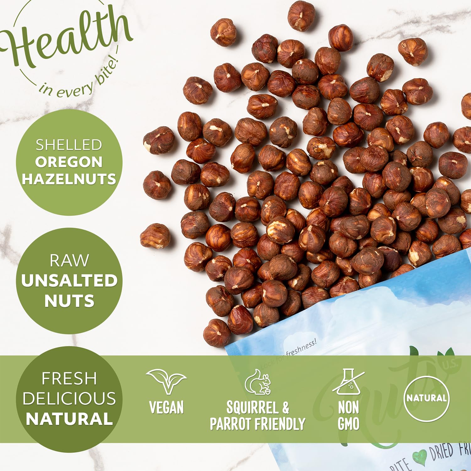 NUTS U.S. - Oregon Hazelnuts (Filberts) | Raw and Unsalted | Steam Pasteurized and NON-GMO | No Shell - Just Kernels | JUMBO SIZE | Packed in