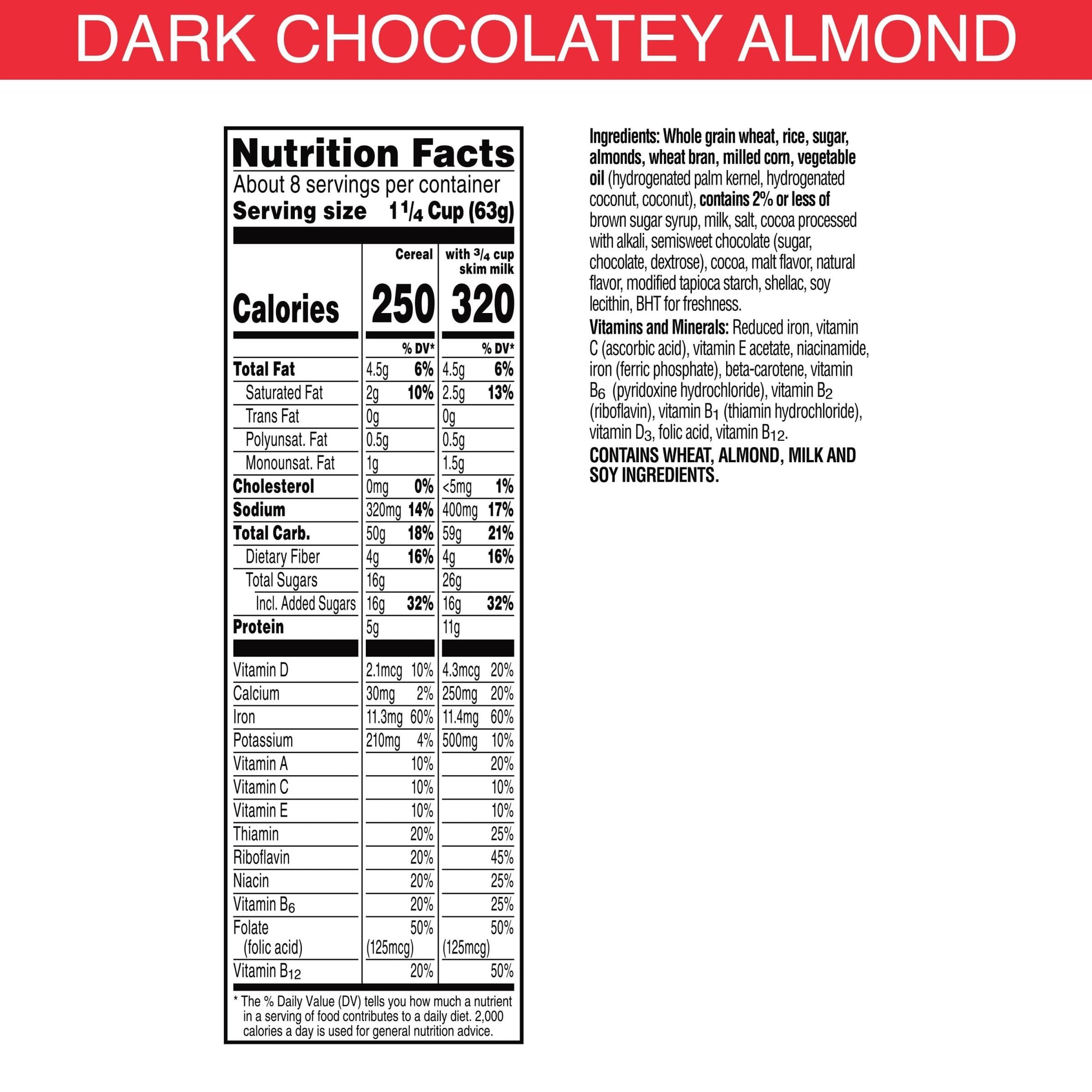 Special K Cold Breakfast Cereal, 11 Vitamins and Minerals, Family Size, Chocolatey Dipped Flakes with Almonds, 19.2oz Box (1 Box)