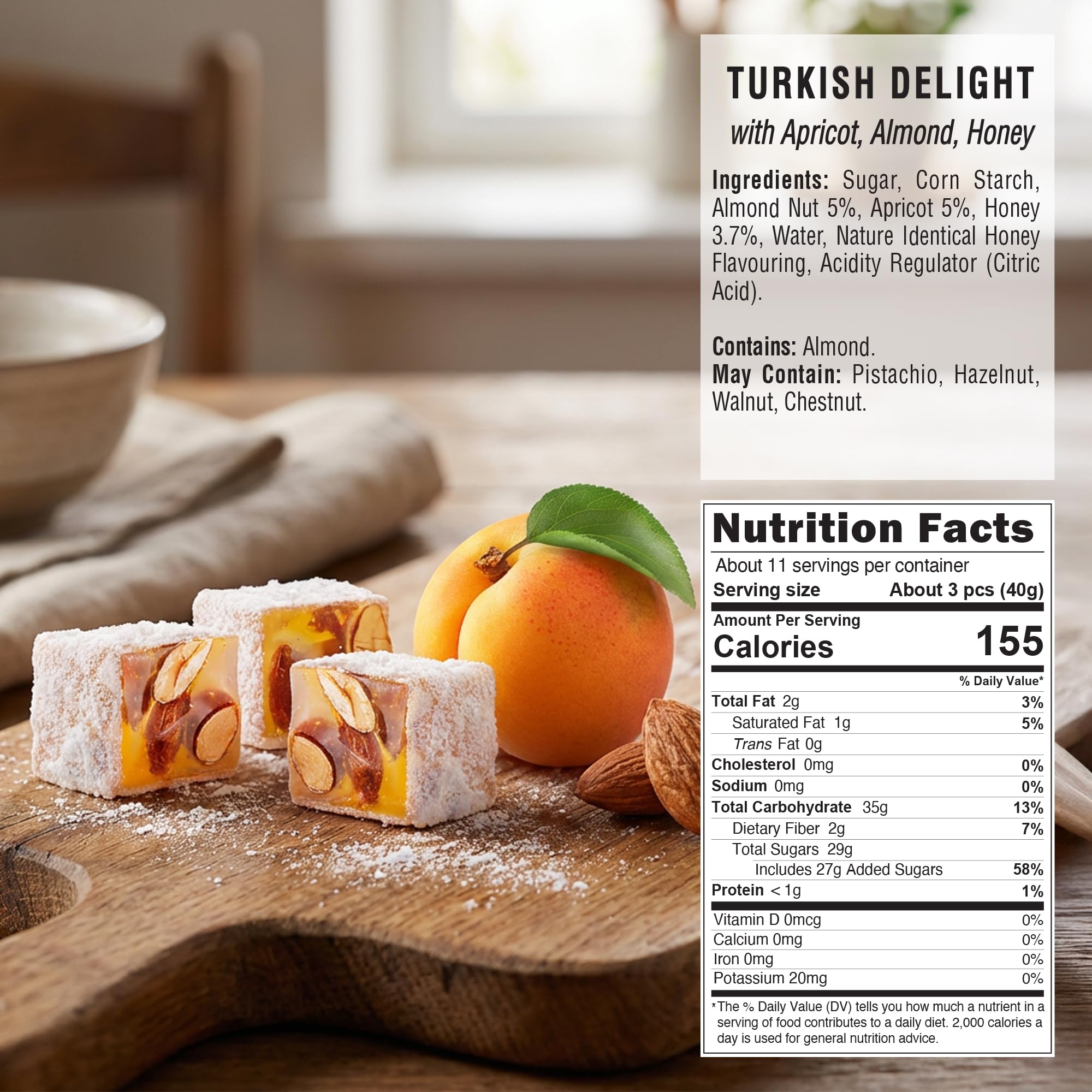 Hazer Baba Turkish Delight Candy with Apricot, Almond & Honey, Gourmet Snack Box, Traditional, Turkish Lokum, Unique Sweets, Loukumi, Delicias Turcas