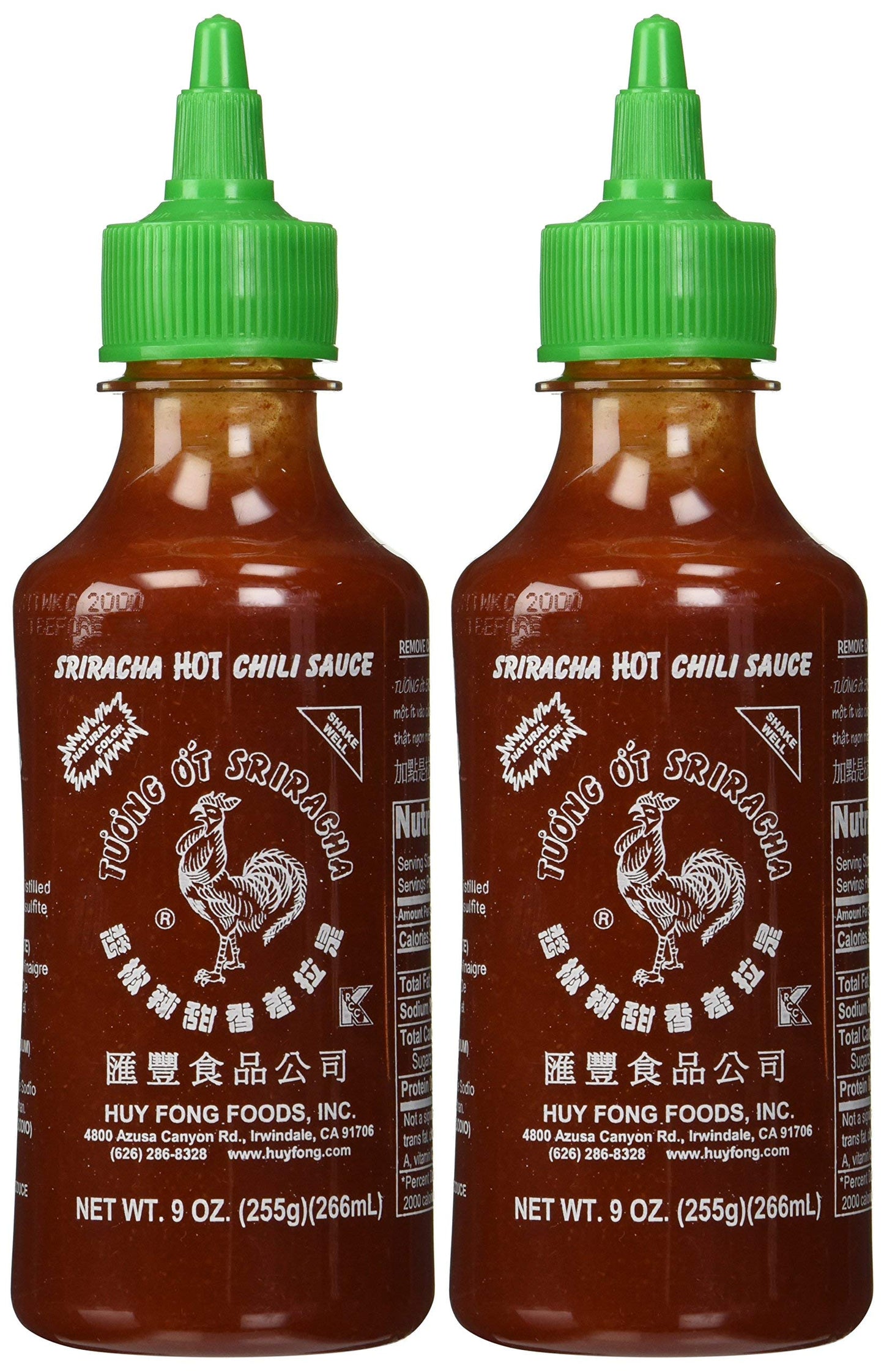 Huy Fong, Sriracha Hot Chili Sauce, 9 Ounce Bottle (2 Pack) Pack of 8
