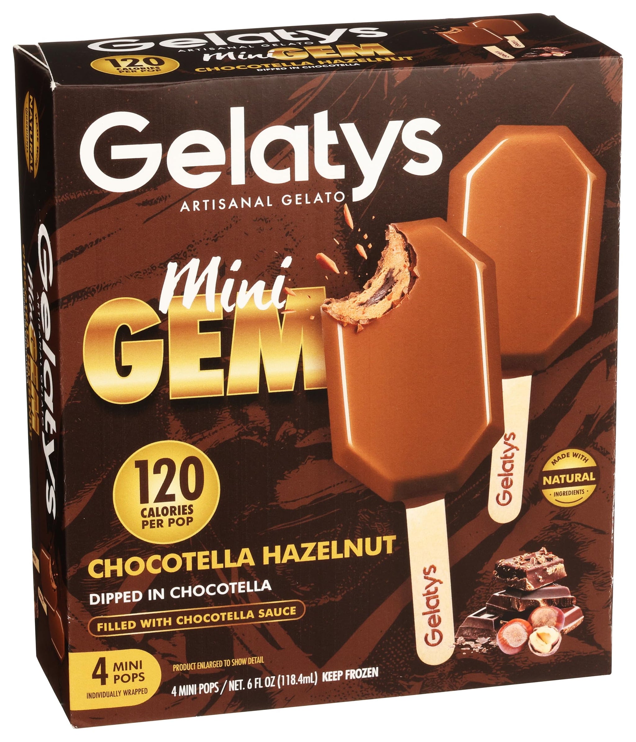 Gelatys Frozen Bars Gems Mini Gelato Chocolate Hazelnut, 6 Fl Oz