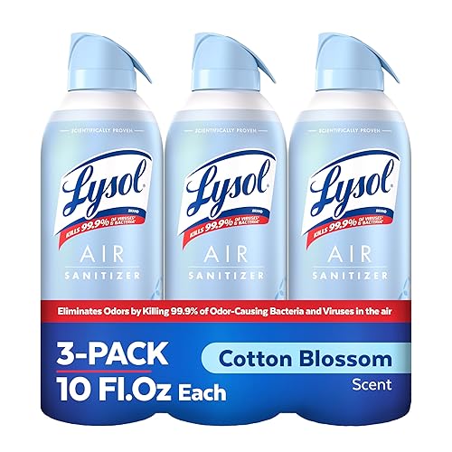 Lysol Air Sanitizer with Bacterial Odor Eliminator for Home & Office, Air Freshener Alternative, Cotton Blossom Scent, 10 oz (Pack of 3)