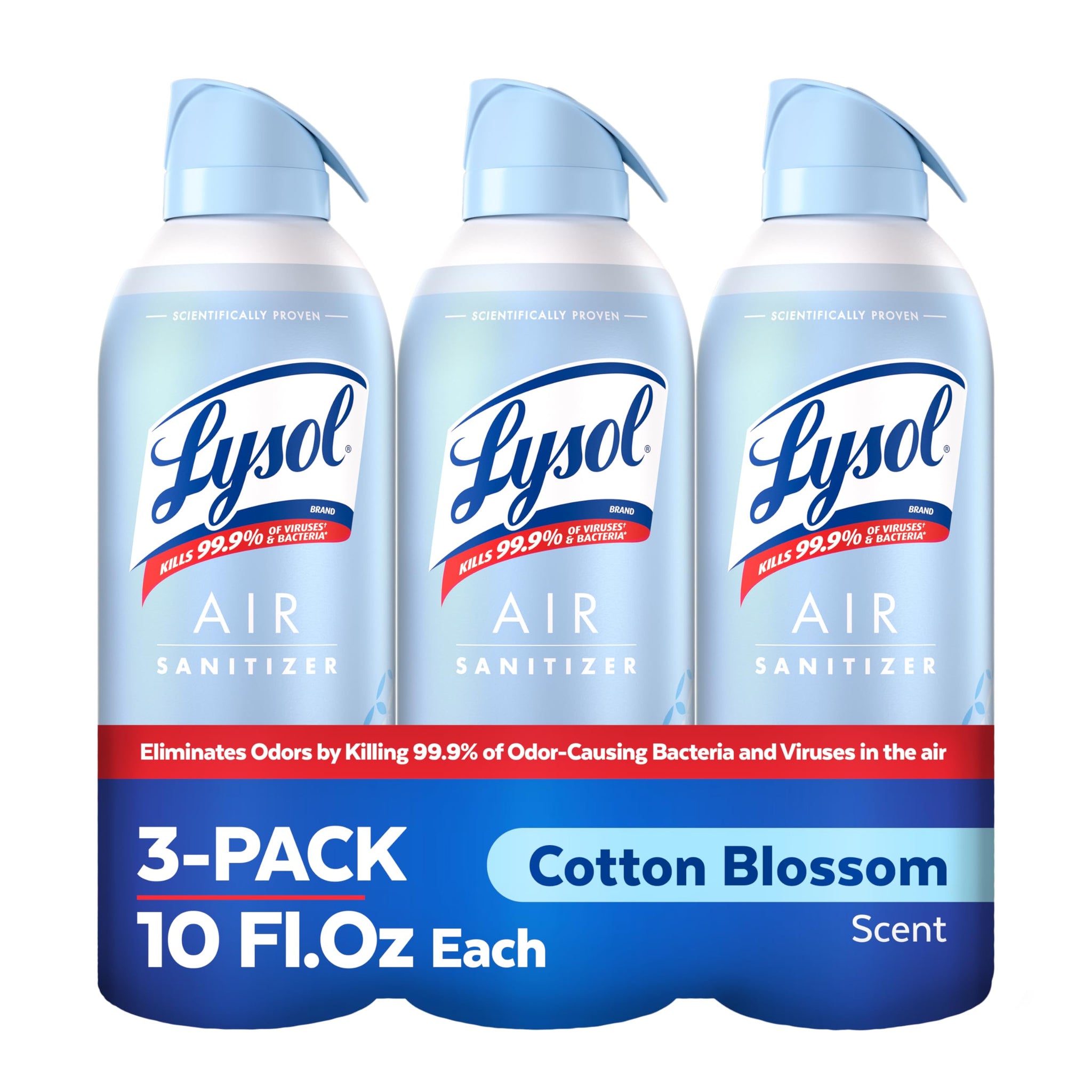 Lysol Air Sanitizer with Bacterial Odor Eliminator for Home & Office, Air Freshener Alternative, Cotton Blossom Scent, 10 oz (Pack of 3)