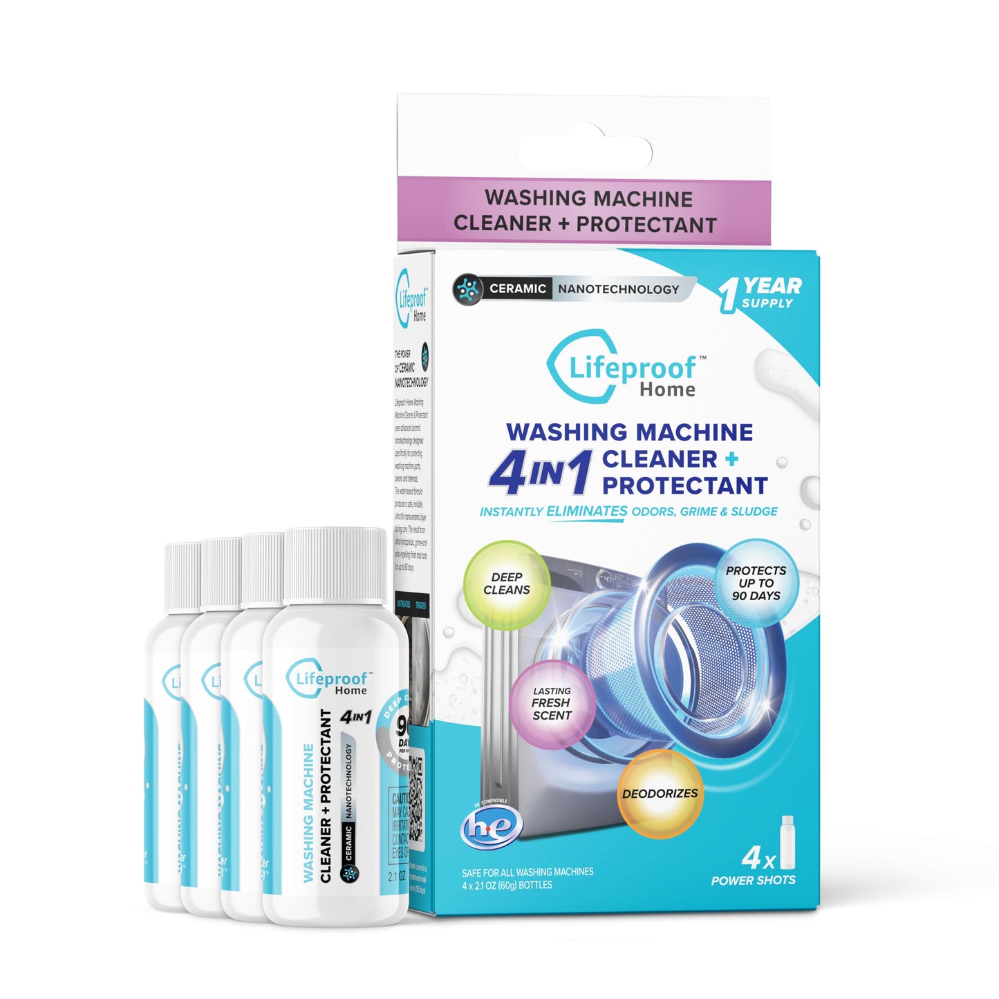 Lifeproof 4-IN-1 Washing Machine Cleaner - Up to 90 Days of Protection Against Odors & Grime (4-Pack, 1-Year Supply)
