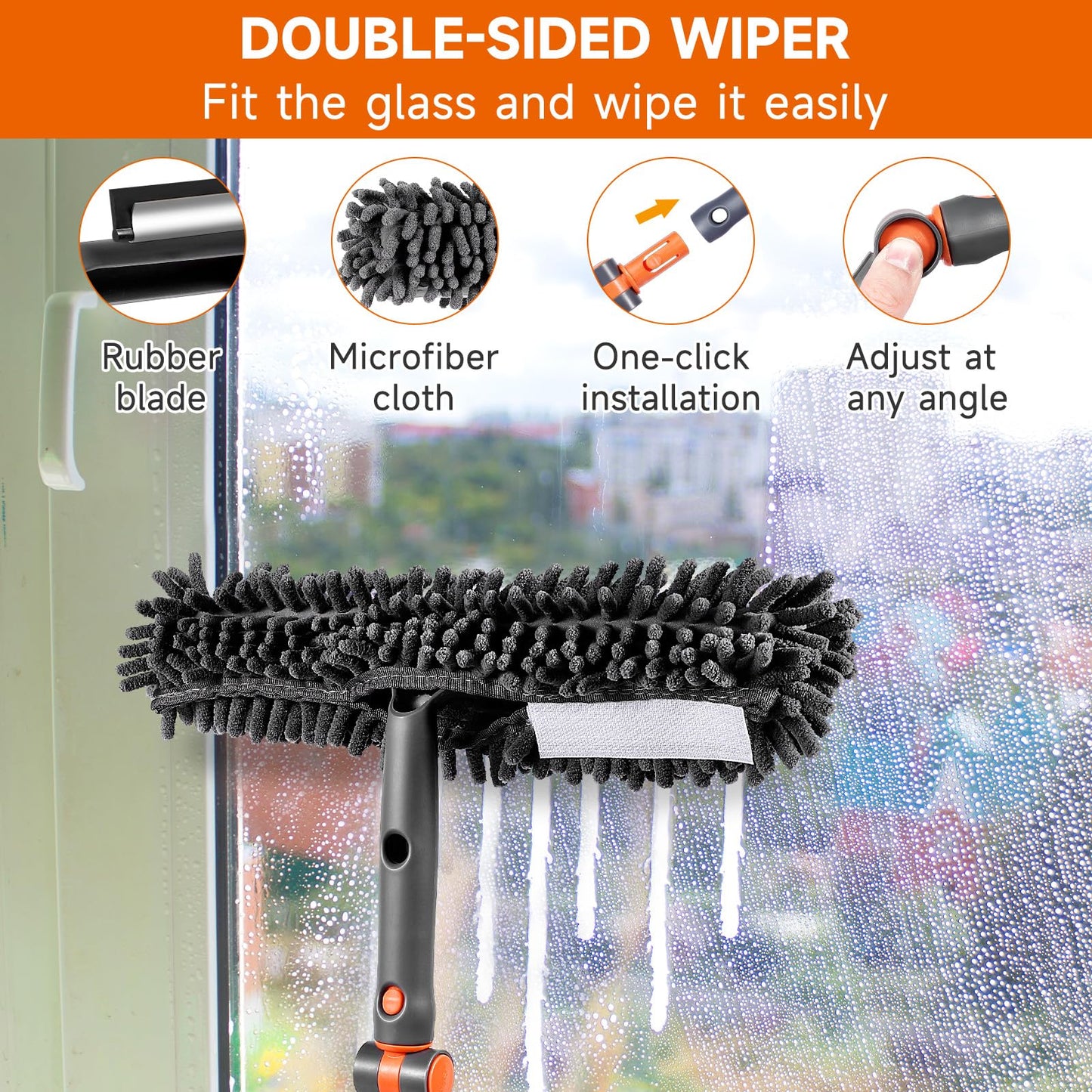 Chabatree Window Squeegee Cleaner Set 2-in-1 Window Cleaning Tool with Extendable Pole, Window Cleaning kit with Bendable Head for Indoor & Outdoor