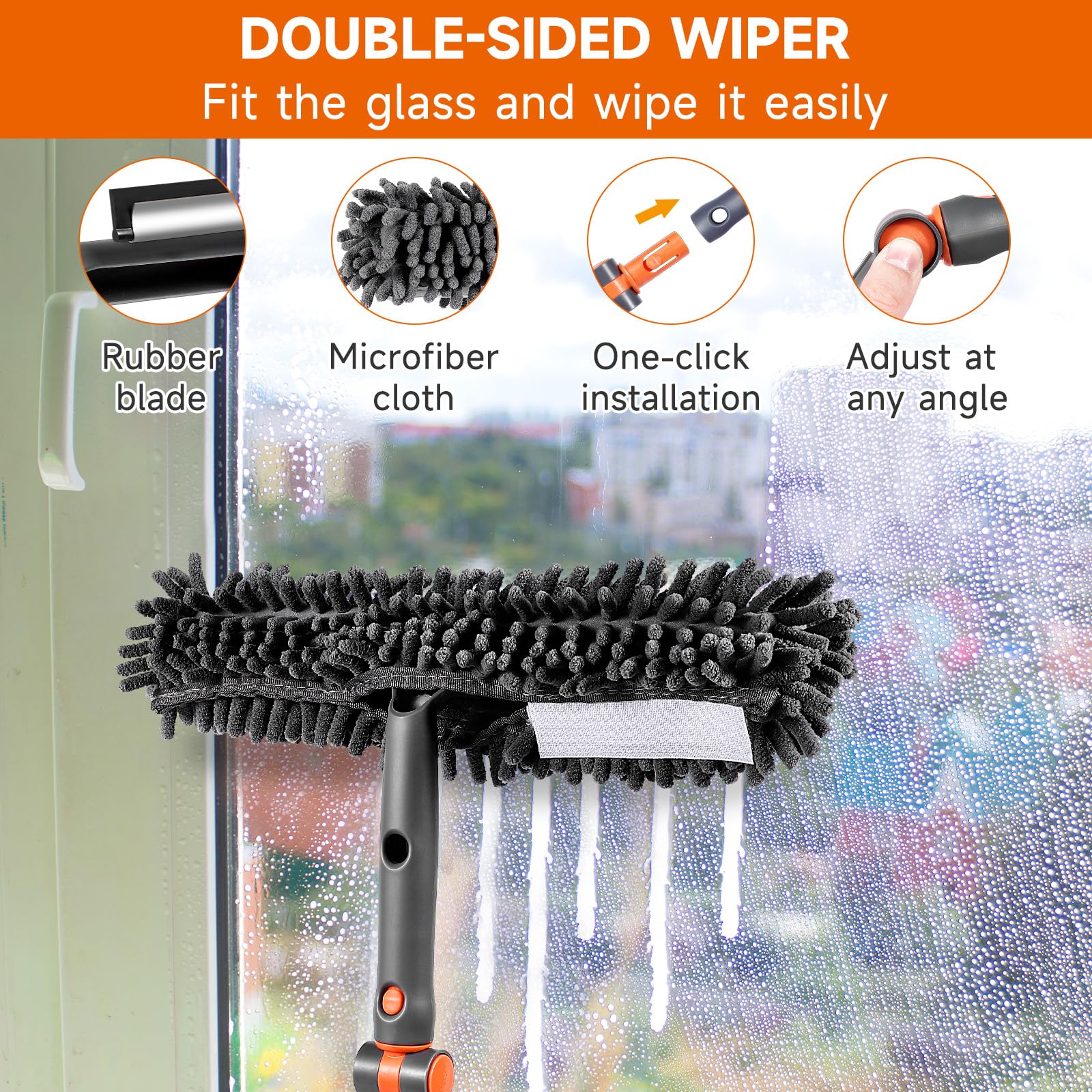 Chabatree Window Squeegee Cleaner Set 2-in-1 Window Cleaning Tool with Extendable Pole, Window Cleaning kit with Bendable Head for Indoor & Outdoor