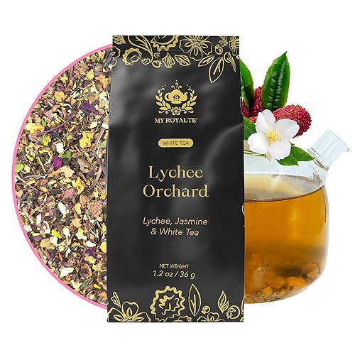 MyRoyalte Exquisite Jasmine Lychee White Tea Blend - 1.3 oz Fragrant White Tea Infused with Sweet Jasmine and Refreshing Lychee Flavors - 100% Natural