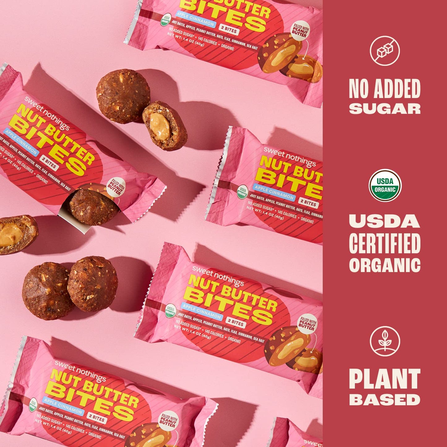 Sweet Nothings, Superfood Nut Butter Bites Organic Snack, Apple Cinnamon with Peanut Butter, 2 Bite Pack - No Added Sugar, Plant Based, Vegan, Only 7