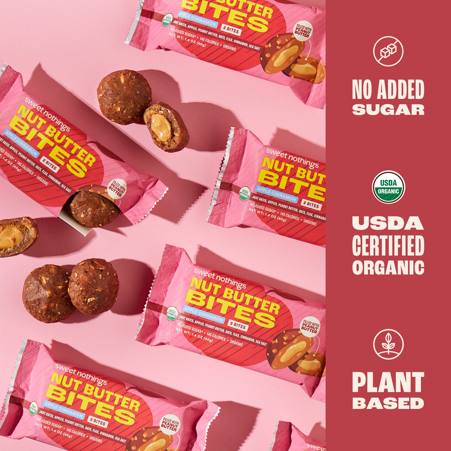 Sweet Nothings, Superfood Nut Butter Bites Organic Snack, Apple Cinnamon with Peanut Butter, 2 Bite Pack - No Added Sugar, Plant Based, Vegan, Only 7
