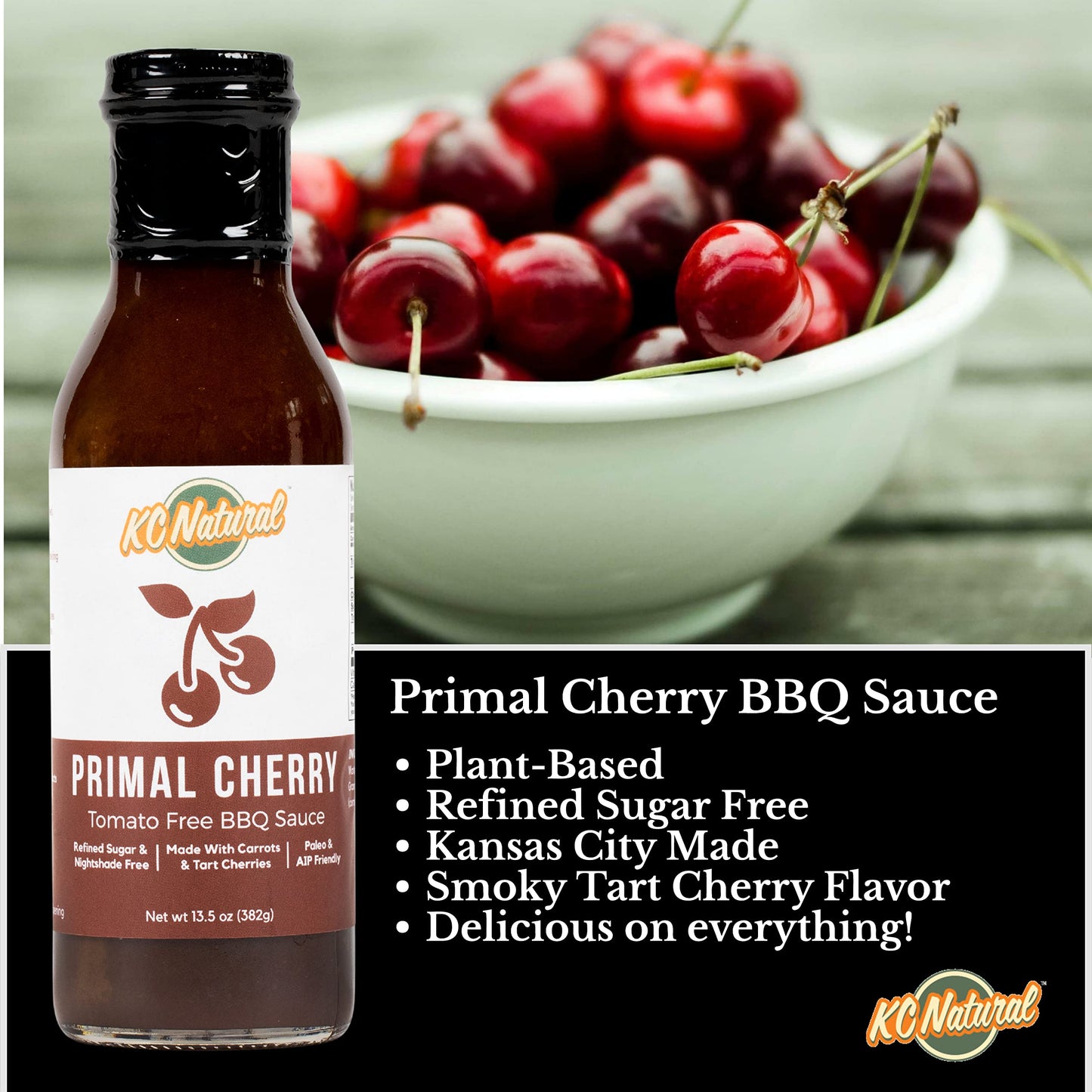 KC Natural - Paleo AIP Barbecue Sauce, Primal Cherry, 14 oz (1 pack)