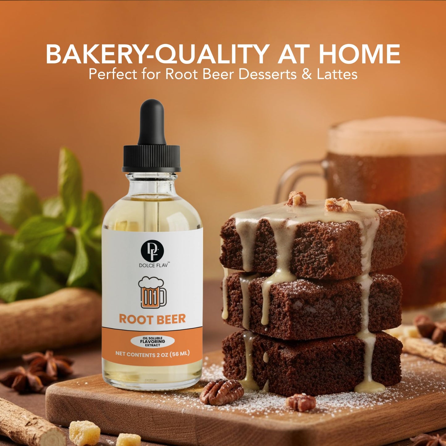 Dolce Flav Root Beer Extract - 2 Ounce Oil-Soluble Kosher, Sugar-Free, Concentrated Classic Root Beer Flavoring for Baking, Chocolates & Desserts