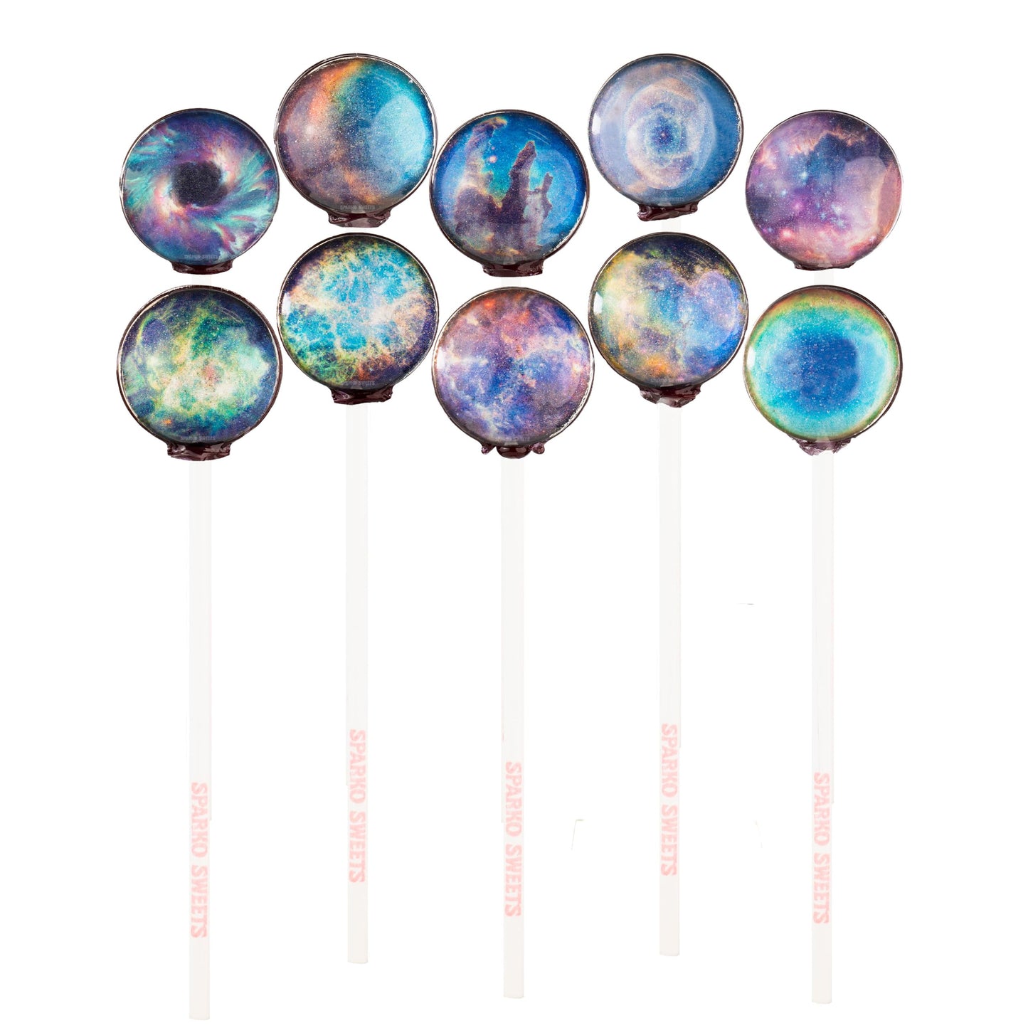Galaxy Lollipops Nebula Designs, Cherry Flavor, 10 Pieces, Gift Pack, Handcrafted in USA by Sparko Sweets, 2 Pounds