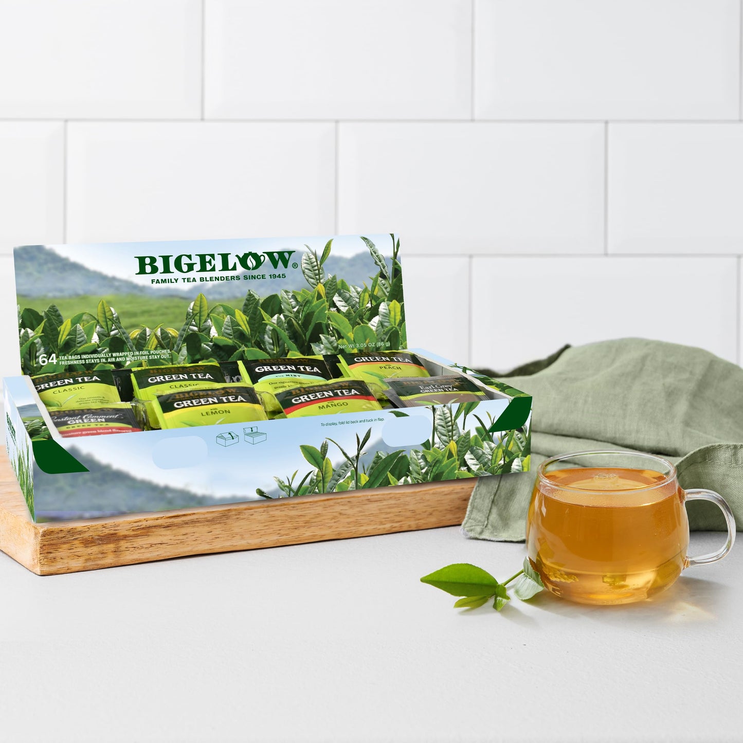 Bigelow Tea Green Tea Assortment, Individually Wrapped Tea Bags with Classic, Decaffeinated, Mint, Peach, Constant Comment, Lemon, Mango, and Earl