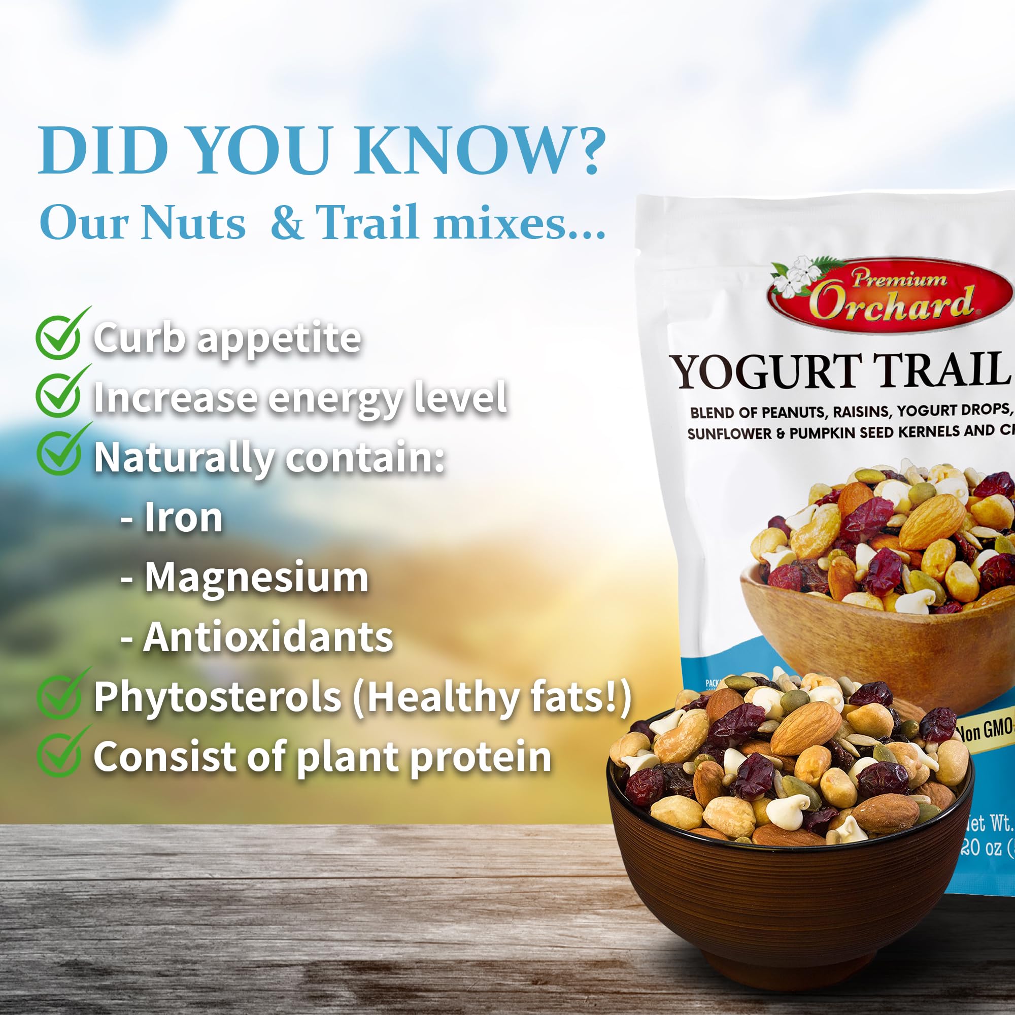 YOGURT TRAIL MIX BY PREMIUM ORCHARD - Seeds, Yogurt, Fruit and Nuts Mix - Trail Mix Bulk Blend of Mixed Nuts & Dried Fruit - Healthy Snacks, High