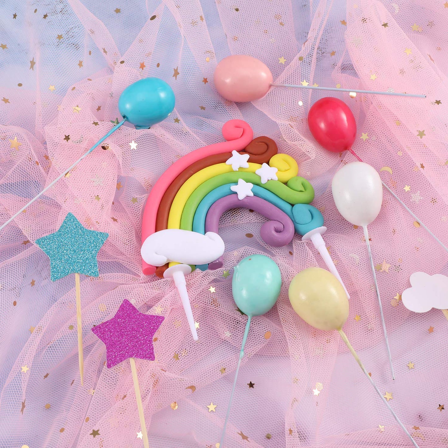15 Pieces Rainbow Cake Decorations Rainbow Cake Toppers for Birthday Decorations Wedding Party Favors Supplies