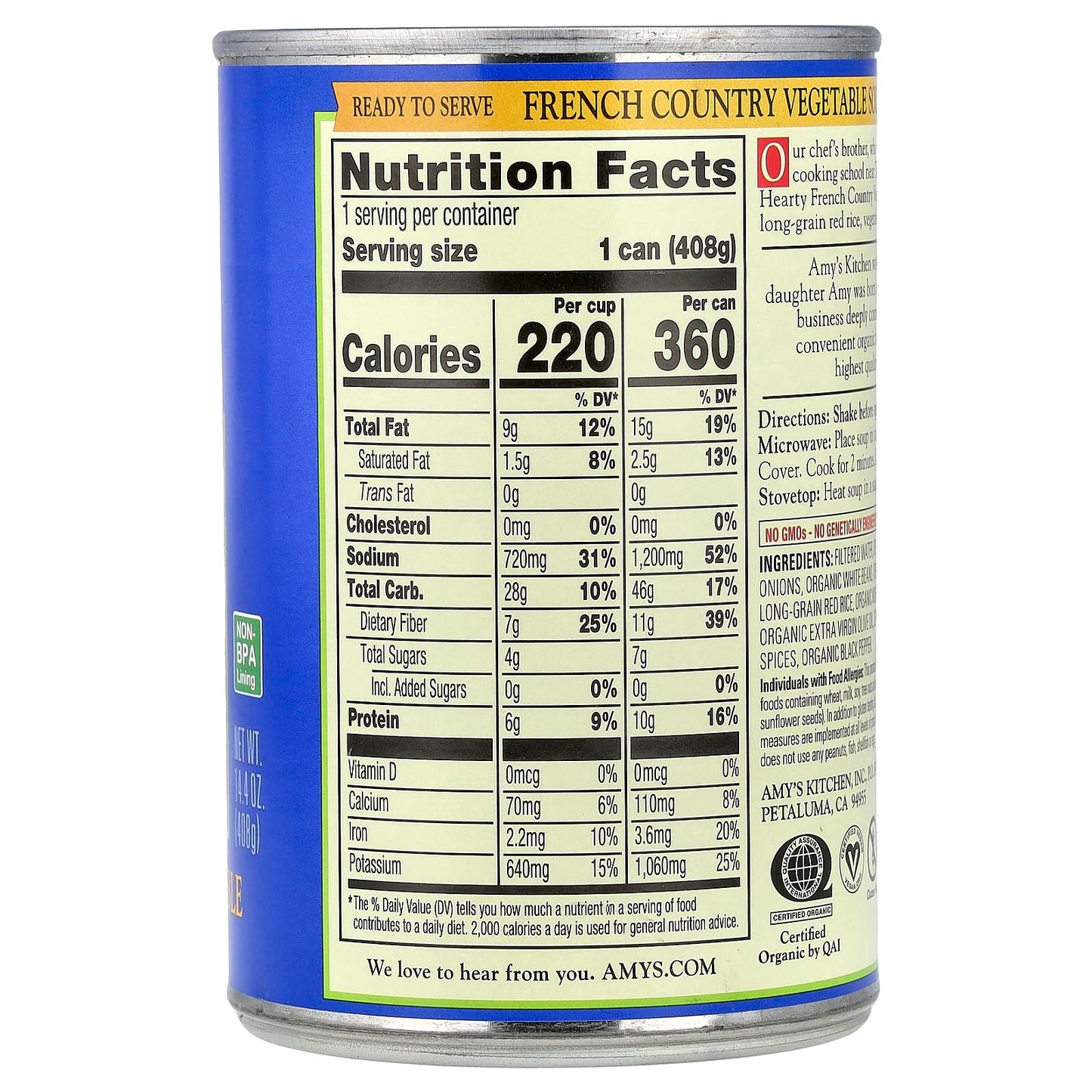 AMYS SOUP VEG FRNCH CNTRY GF, 14.4 OZ, PK- 12