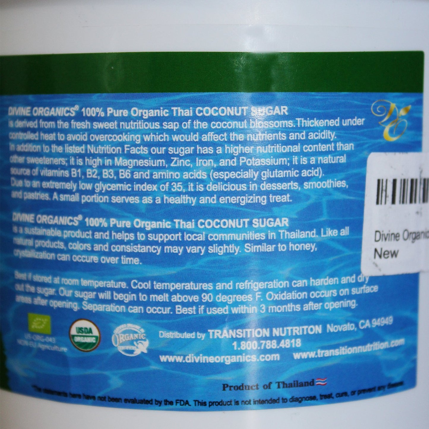 2.65 LBS Organic LOW GLYCEMIC Thai Coconut Blossom Sugar Paste - Divine Organics - Mineral and Enzyme Rich Sweetener (2.65 LBS)