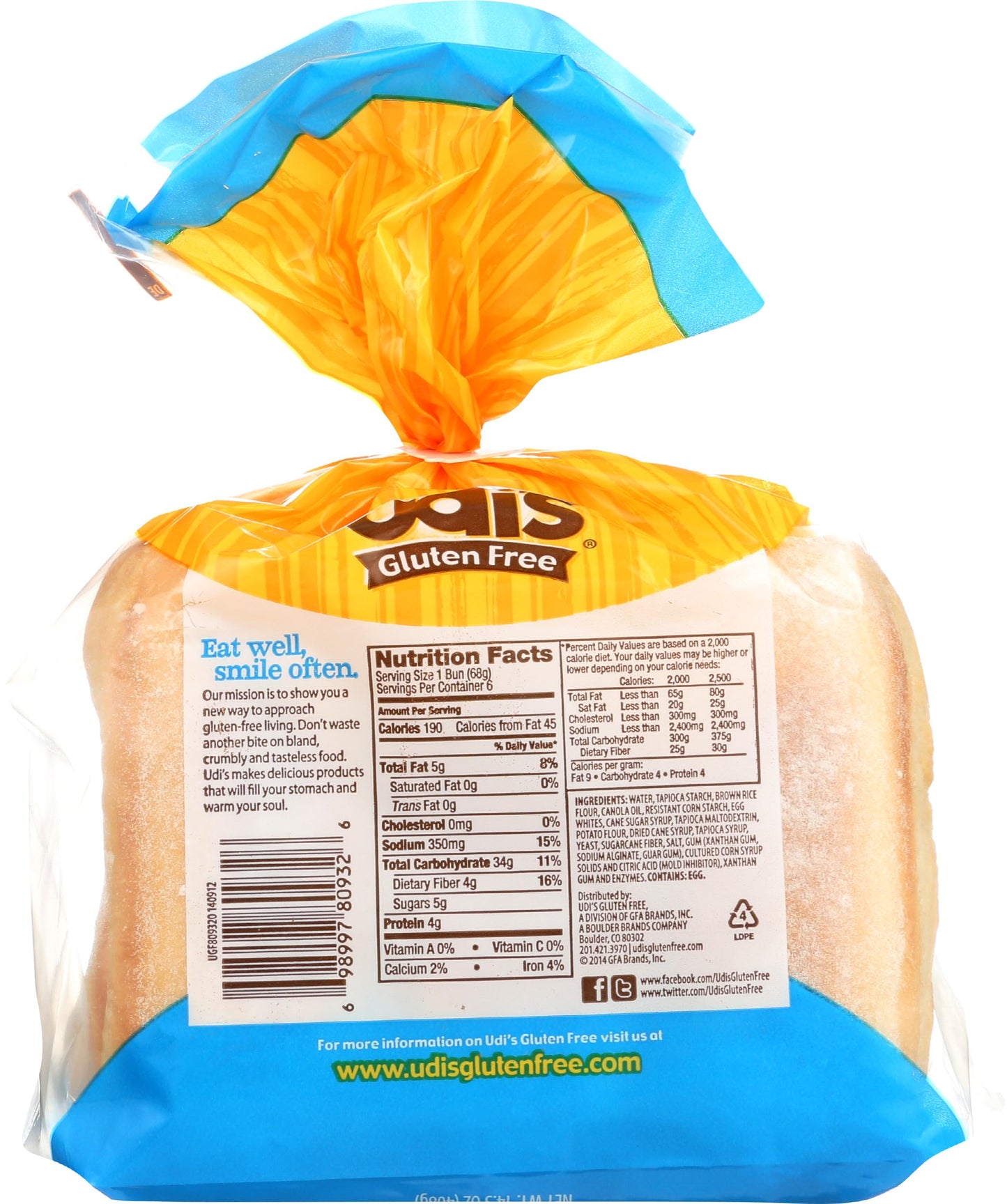 Udi's Gluten Free Classic Hot Dog Buns, Frozen, 14.3 Ounce