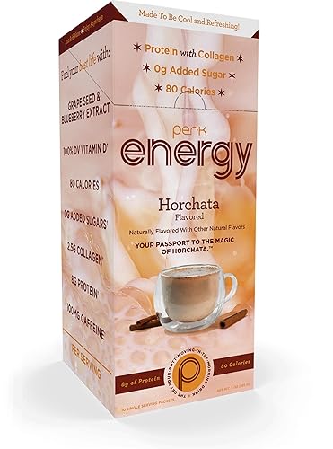 Perk Energy Drink Mix (Horchata) 10 Stick Packs - Caffeinated Healthy Coffee Alternative with Protein, 100mg of Caffeine, Gluten-Free, Soy-Free