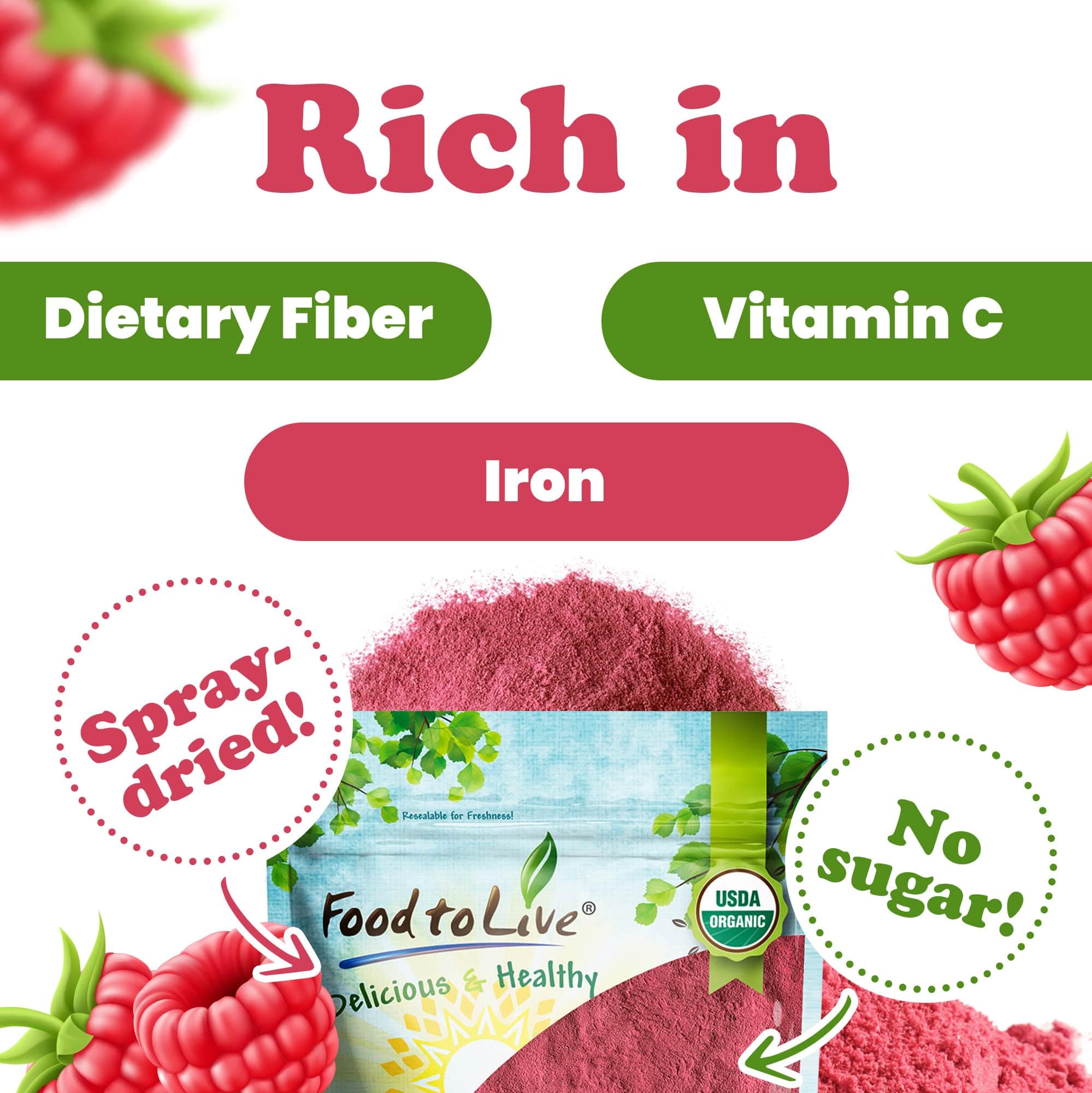 Food to Live Organic Raspberry Juice Powder, 4 Pounds - Non-GMO, Raw, Vegan, Bulk, Rich in Essential Amino Acids, Fatty Acids & Minerals, Great