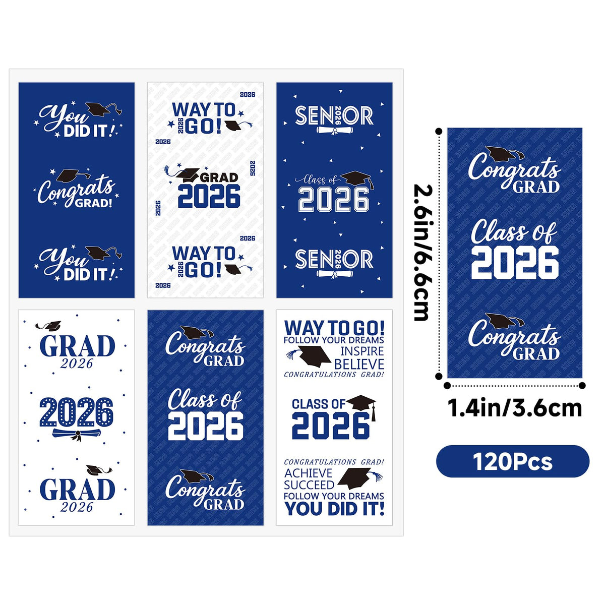 Anwyll 120Pcs Graduation Party Favor Decoration Stickers 2026 Grad Mini Candy Chocolate Bar Wrapper Label Sticker Self Adhesive Congrats Graduation