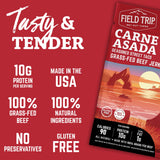 Field Trip Grass Fed Beef Jerky, Healthy Gluten Free Snacks, All Natural, High Protein, Low Carb Snack with No Nitrates, 2.2oz, 4 Pack, Carne Asada