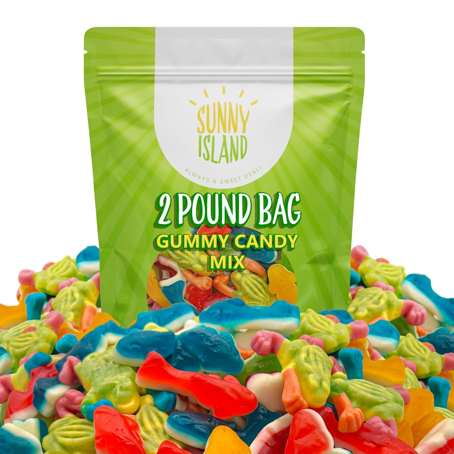 Gummy Sharks and Rainforest Frogs Candy Mix | 2 Pound Bulk Bag | Ocean and Jungle Critters | Assorted Fruit Flavors Gummy Mix | Party Favors, Goodie