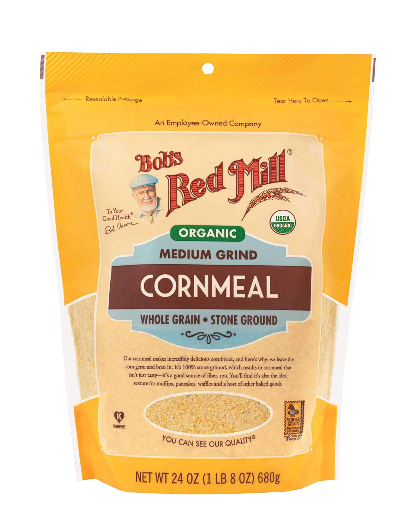 Bob's Red Mill Organic Medium Grind Cornmeal, 24oz (Pack of 1) - Non GMO, Whole Grain, Vegan, Kosher