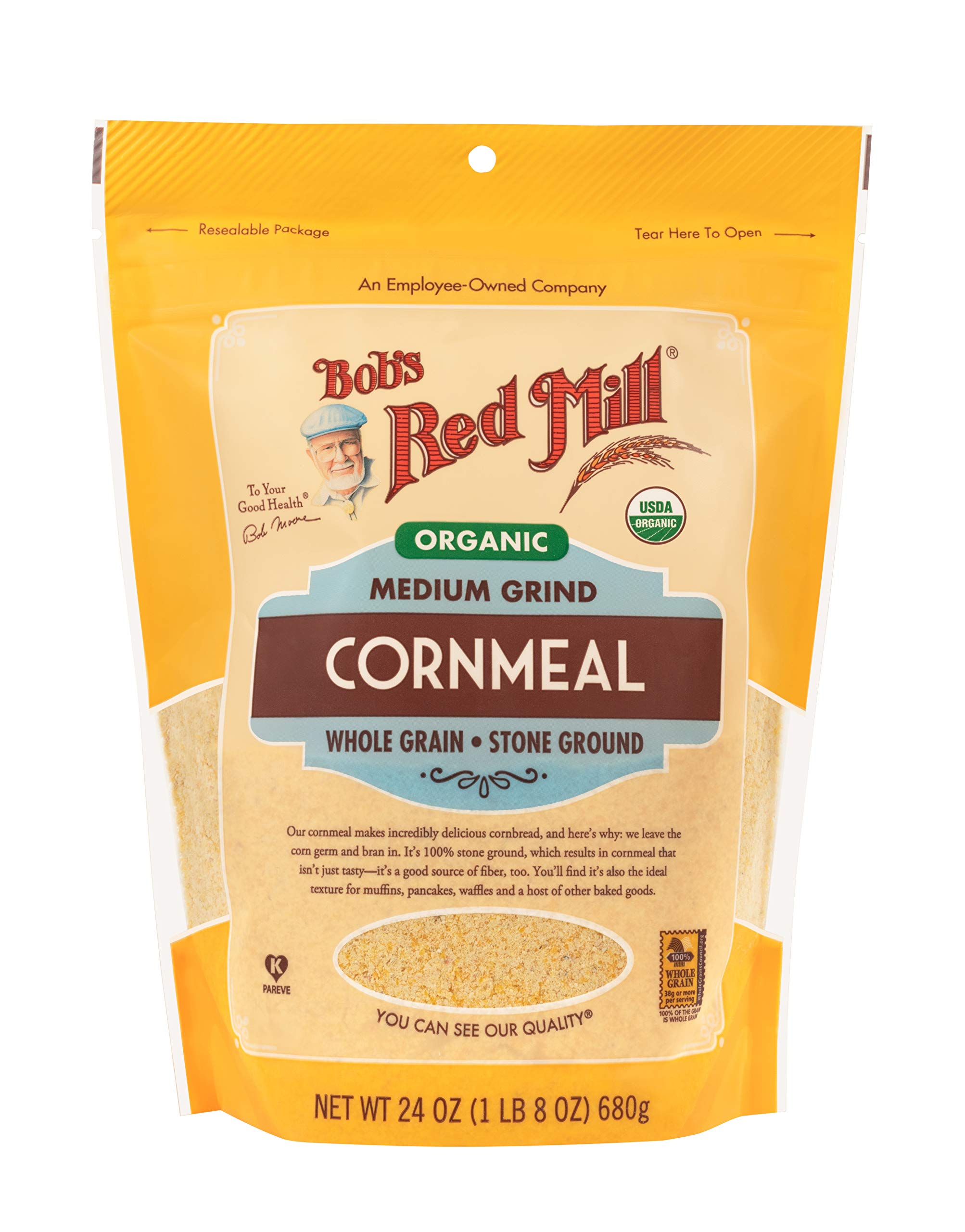 Bob's Red Mill Organic Medium Grind Cornmeal, 24oz (Pack of 1) - Non GMO, Whole Grain, Vegan, Kosher