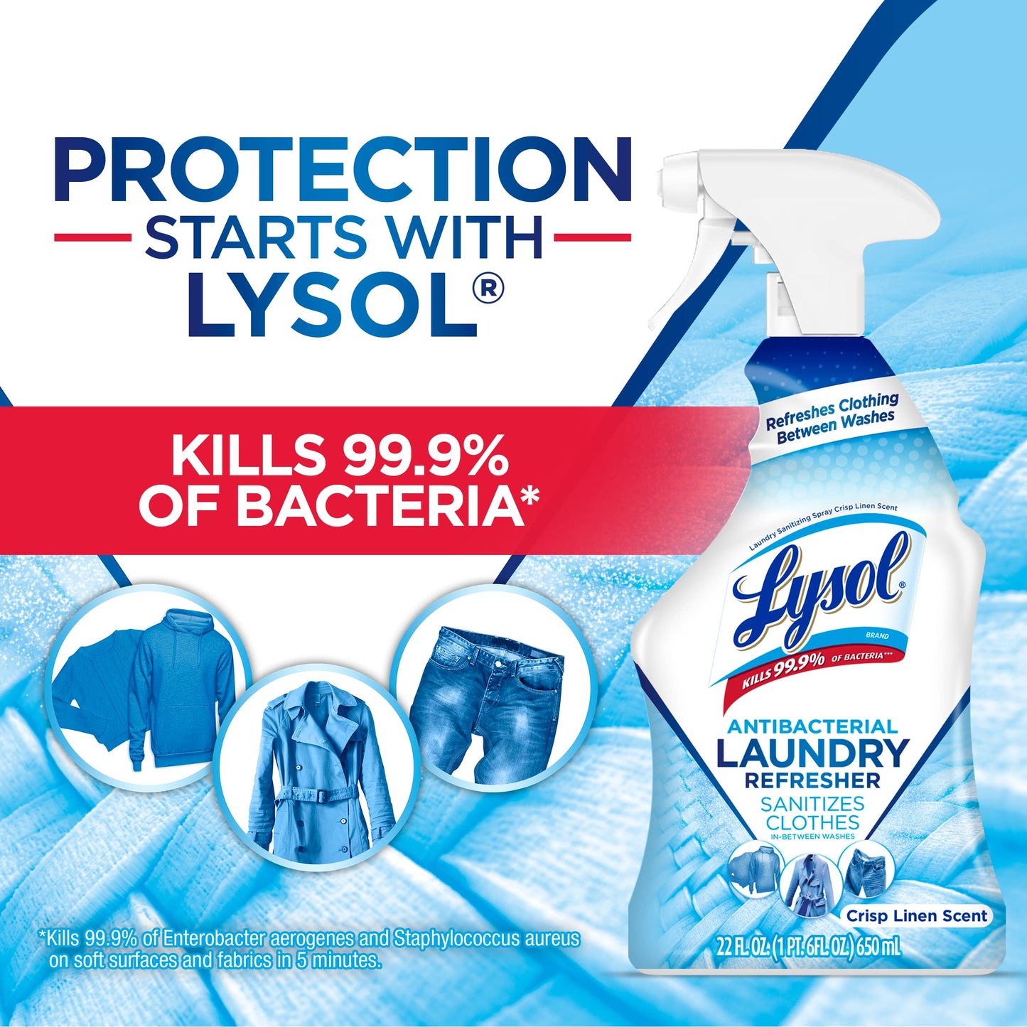 Lysol Antibacterial Laundry Refresher Spray, Fabric Sanitizing and Freshening Spray, For Sanitizing and Deodorizing Clothes, Crisp Linen, 1 Count, 22