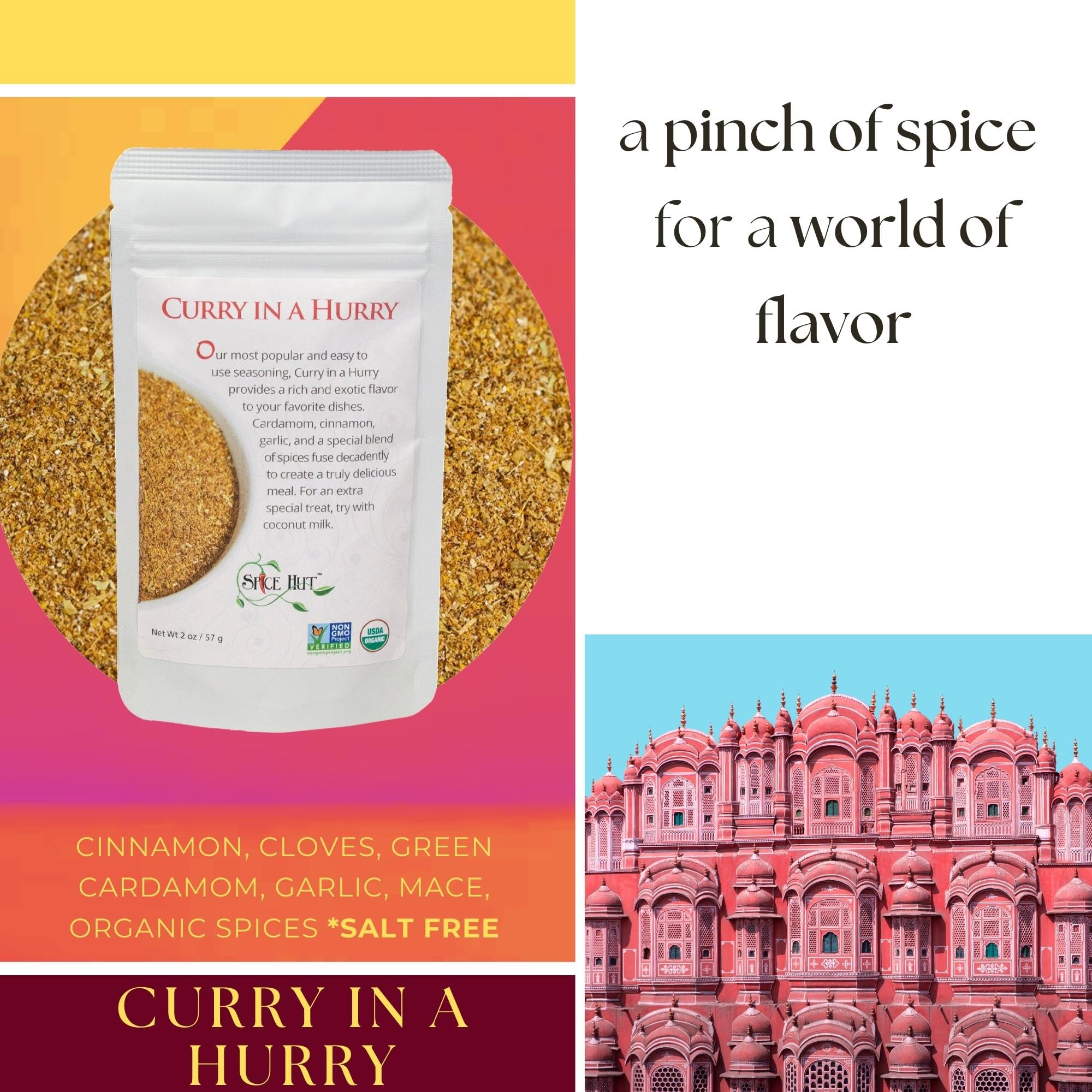 Organic Curry in a Hurry Seasoning Powder by Spice Hut, No Salt, Burst of Indian Flavor for any Dish, Easy Masala Spice for Home Cooking, Chefs, Busy