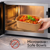 Leafiew 50 Pack 35Oz Disposable Meal Prep Containers With Lids - Microwave and Freezer Safe Kraft Paper Bowls with Lids and Forks - Disposable Food