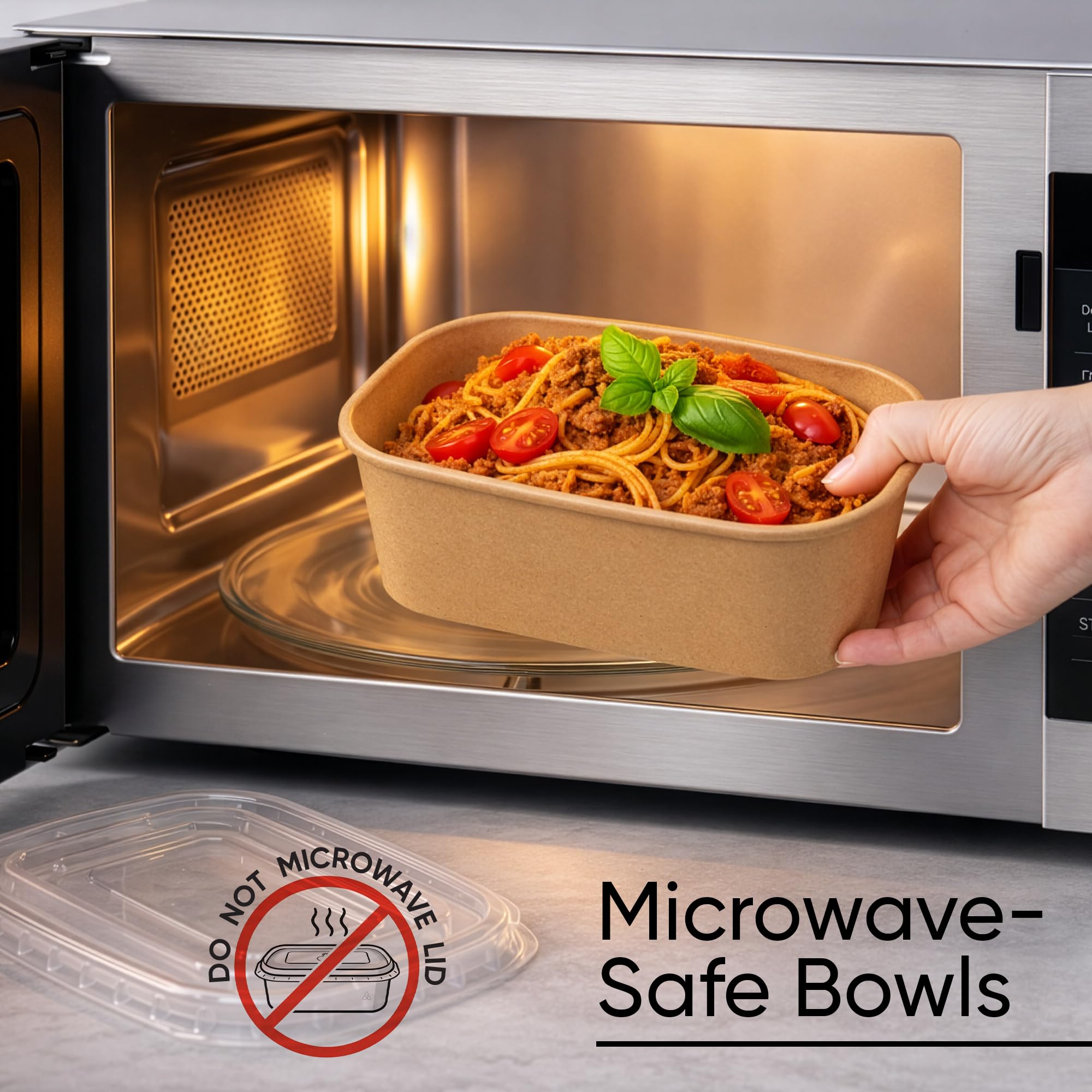 Leafiew 50 Pack 35Oz Disposable Meal Prep Containers With Lids - Microwave and Freezer Safe Kraft Paper Bowls with Lids and Forks - Disposable Food