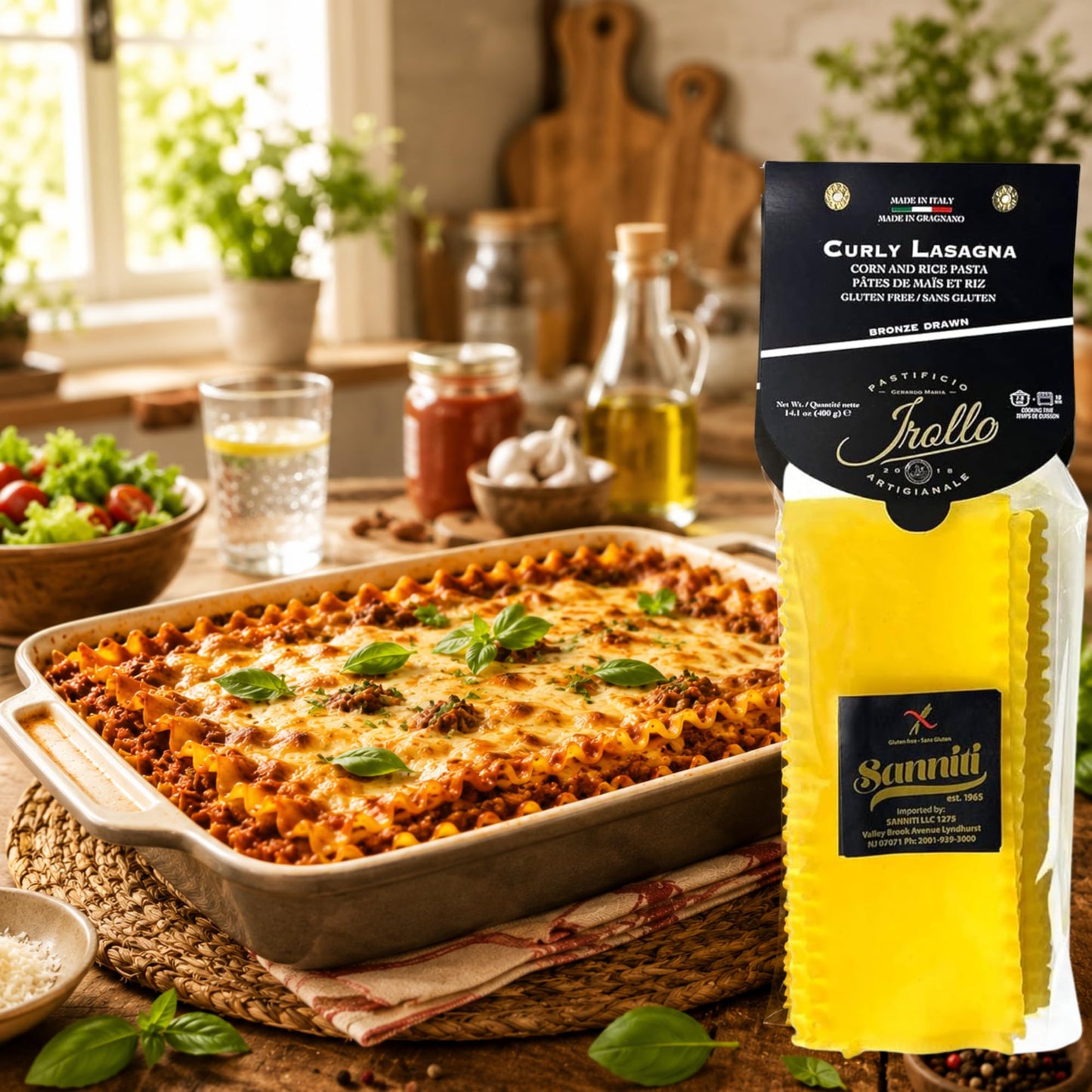 Sanniti by Irollo Gluten Free Curly Lasagna Pasta 17.6 oz, Corn & Rice Blend, Bronze Drawn - Authentic Italian Pasta Made in Italy