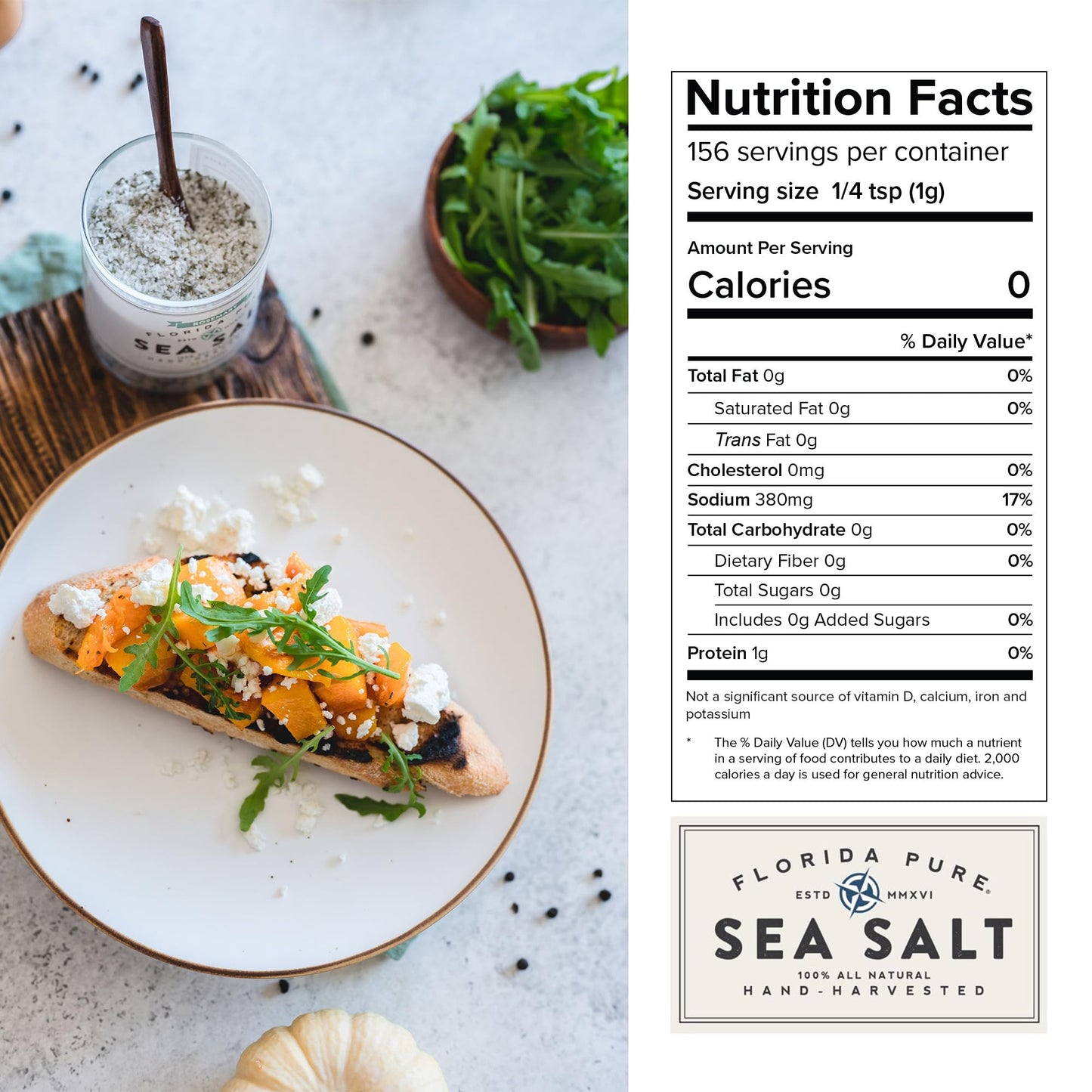 FLORIDA PURE Rosemary Sea Salt - 80+ Mineral Sea Salt, Natural, Unrefined, Non Iodized - for Baking, Cooking, Seasoning & Enhancing Taste