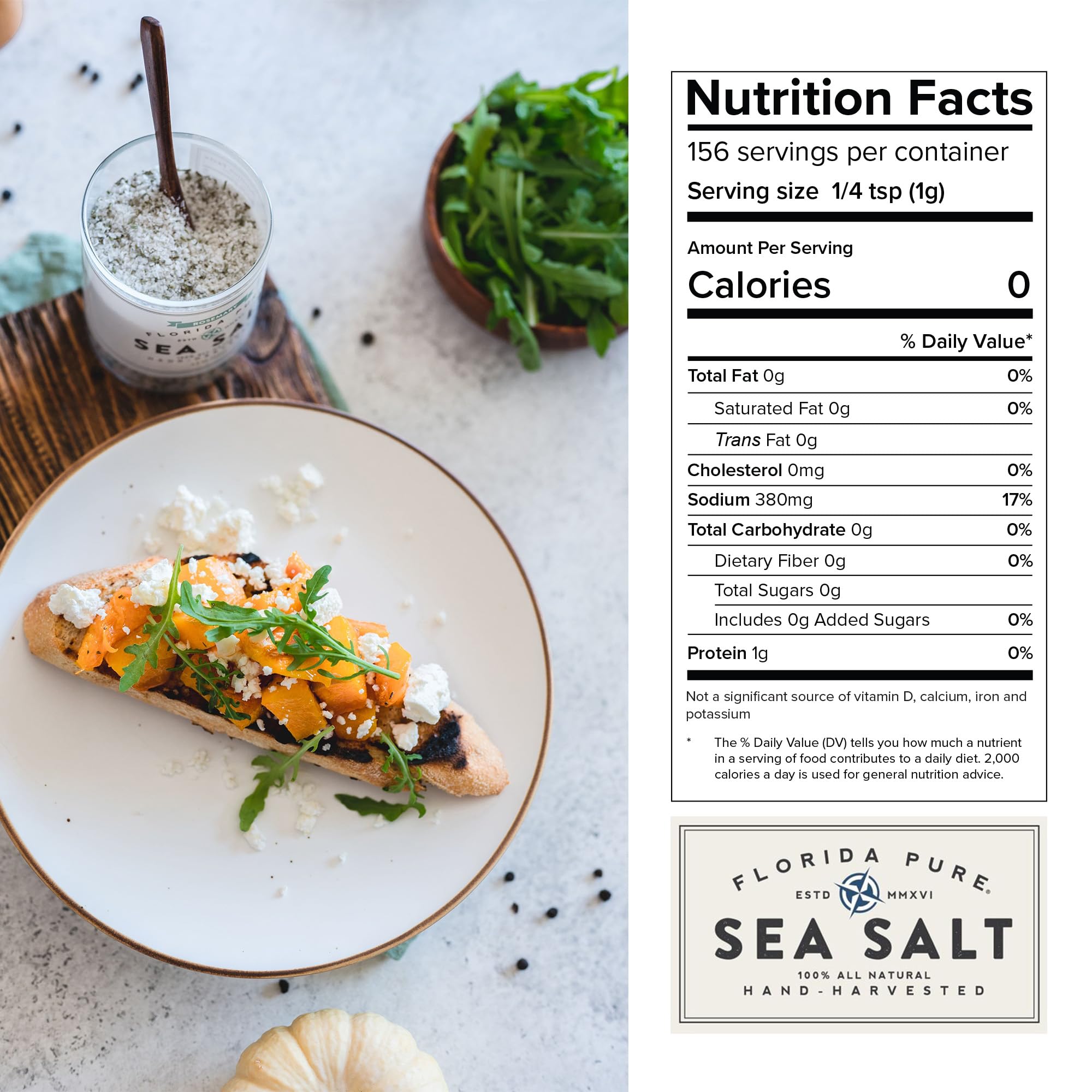 FLORIDA PURE Rosemary Sea Salt - 80+ Mineral Sea Salt, Natural, Unrefined, Non Iodized - for Baking, Cooking, Seasoning & Enhancing Taste
