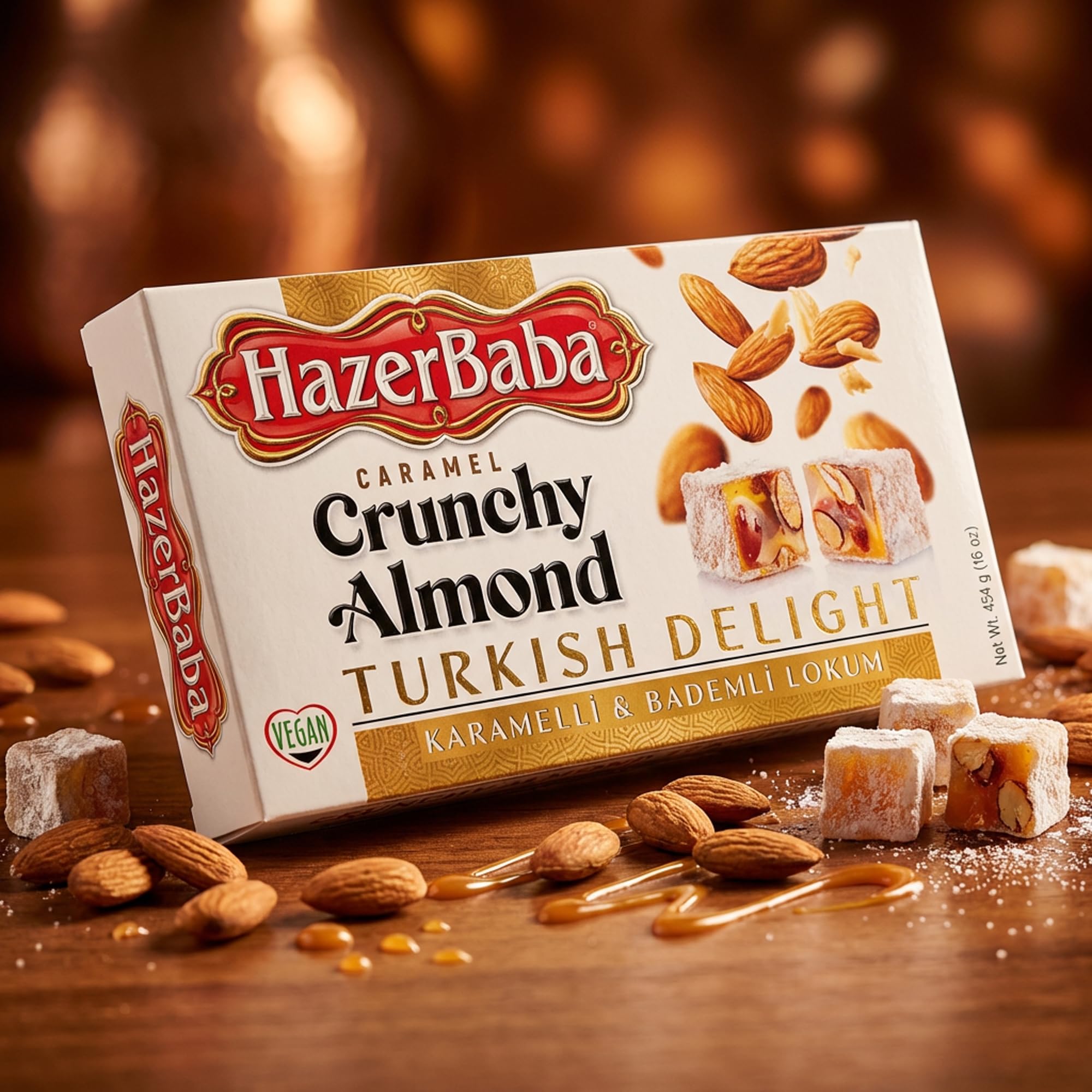 HazerBaba Turkish Delight Candy with Crunchy Almond, 16oz (Pack of 1)