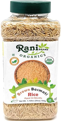 Rani Brown Basmati Rice Extra Long Aged 28oz (1.75lbs) 800g PET Jar ~ All Natural | Gluten Friendly | Vegan | Indian Origin | Kosher | Export Quality | USDA Certified Organic