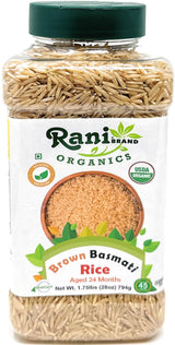 Rani Brown Basmati Rice Extra Long Aged 28oz (1.75lbs) 800g PET Jar ~ All Natural | Gluten Friendly | Vegan | Indian Origin | Kosher | Export Quality | USDA Certified Organic