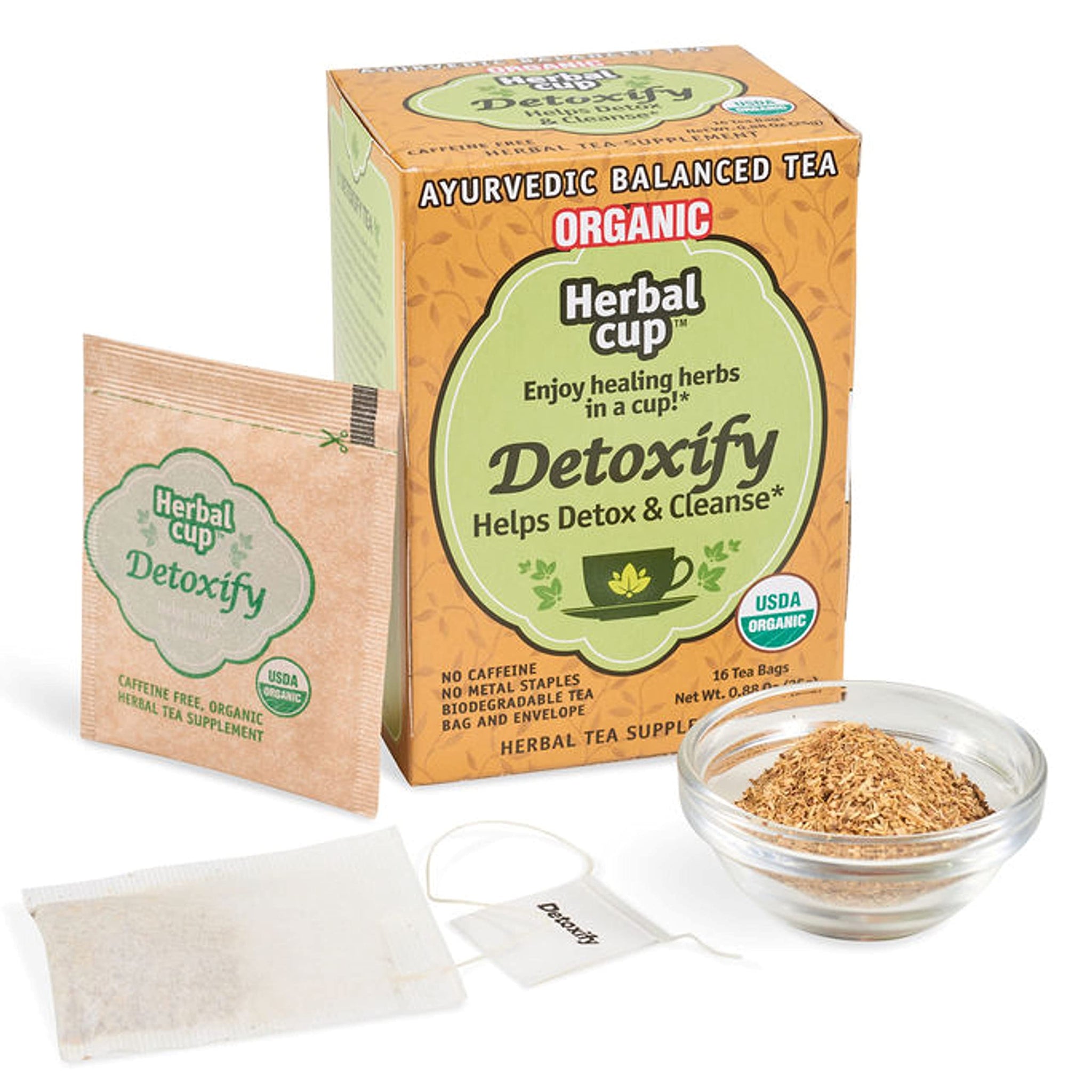 Herbal Cup Ayurveda Tea, Organic Detoxify, No Caffeine Herbal Teas (16 Count, Pack of 1)