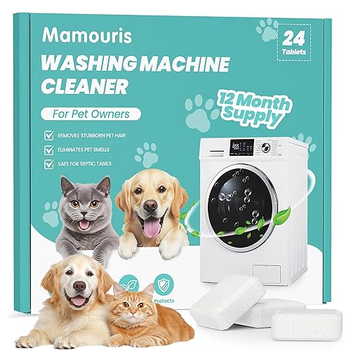 Mamouris Washing Machine Cleaner Tablets: 24 Pack Deep Cleaning For HE, Front Loader & Top Load Washer, Removes Pet Hair, Odors, Formulated for Pet