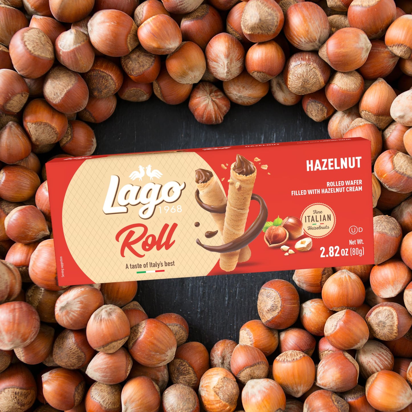 Gastone Lago Hazelnut Wafer Rolls, 2.82 oz - Crispy Rolled Wafers with Smooth Hazelnut Cream Filling, Light & Crunchy Snack